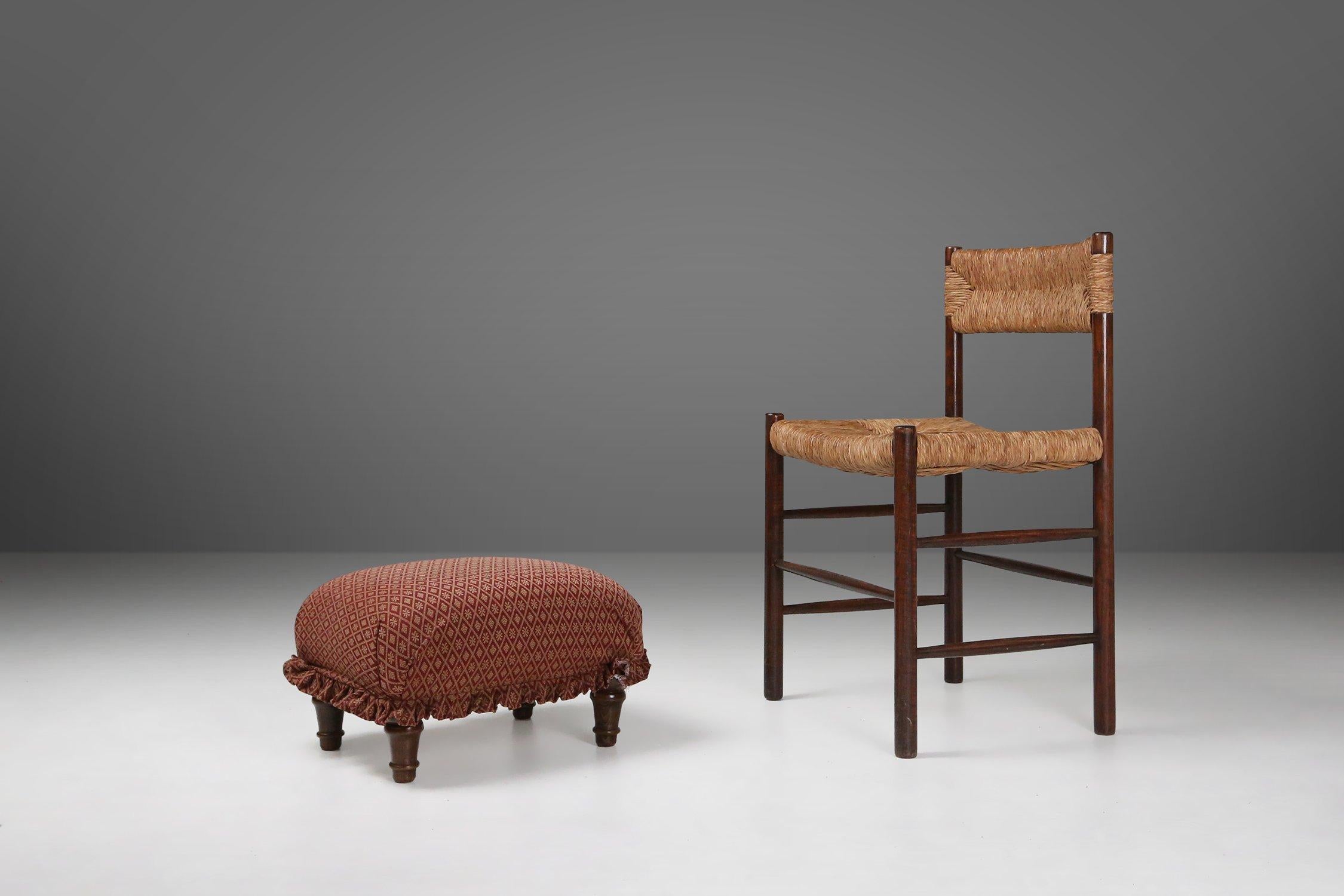 Fabric Small Art Deco Footstool with Original Upholstery, France, 1940s For Sale
