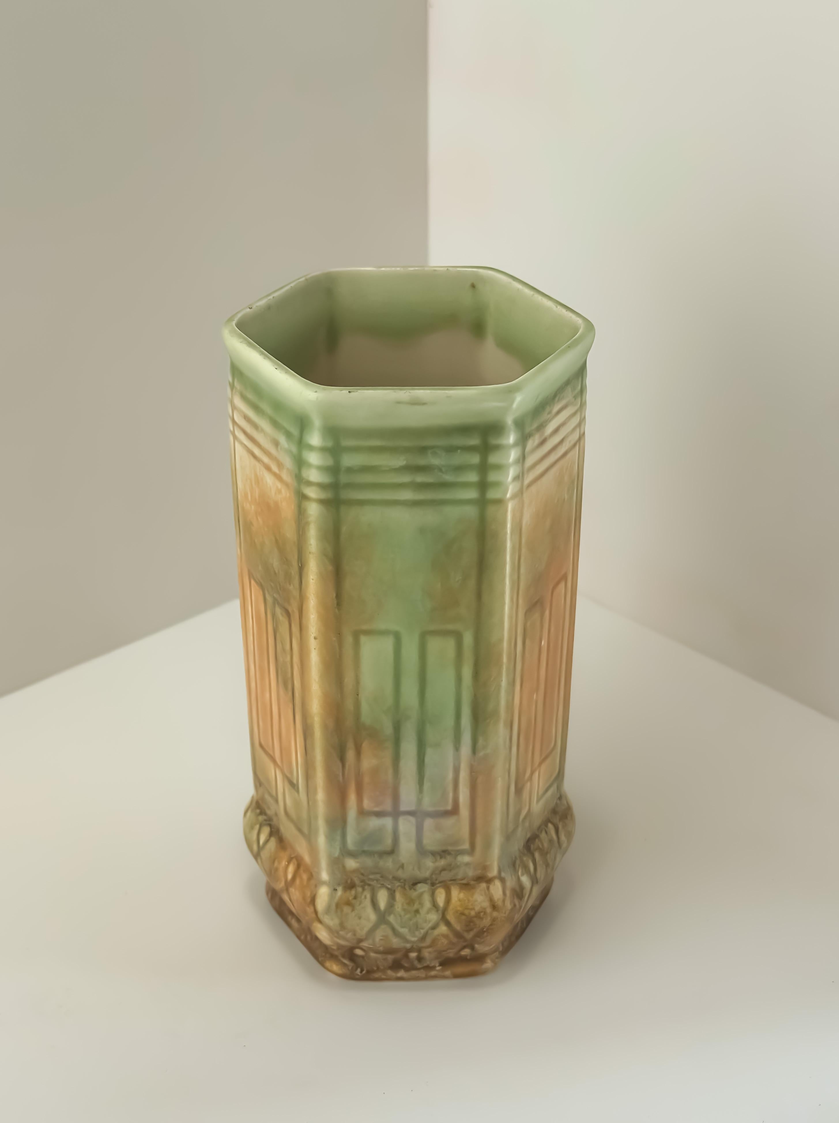 British 1930s Orange and Green Art Deco Ceramic Drip-Ware Vase by Beswick England