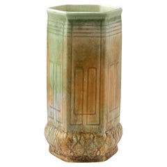 Vintage 1930s Orange and Green Art Deco Ceramic Drip-Ware Vase by Beswick England