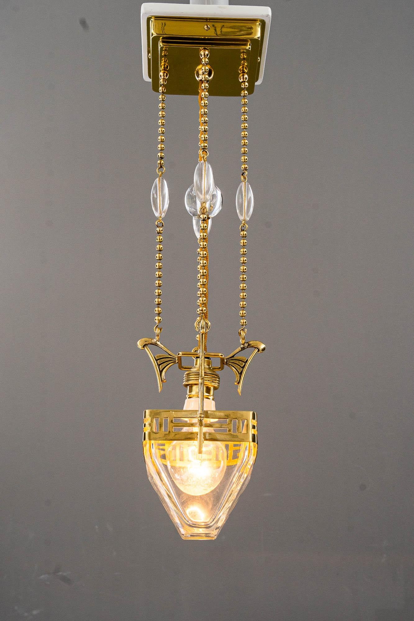 Hängeleuchte im Art déco-Stil mit Vienna aus klarem geschliffenem Glas, um 1920 im Angebot 6