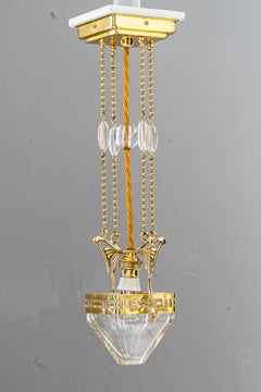 Small art deco hanging lamp with clear cut glass vienna around 1920s
