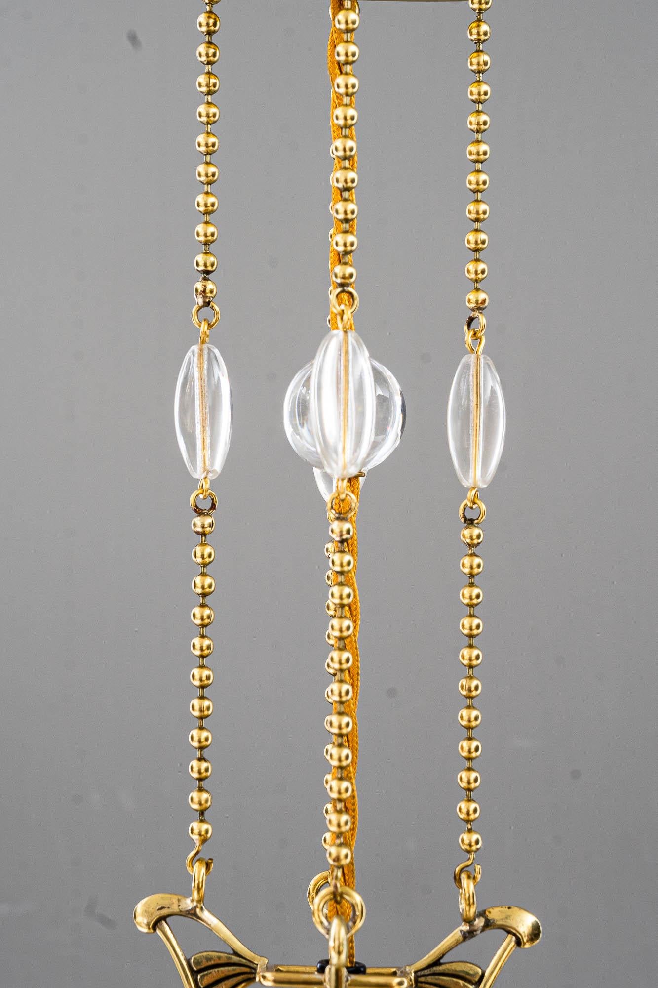 Hängeleuchte im Art déco-Stil mit Vienna aus klarem geschliffenem Glas, um 1920 (Lackiert) im Angebot