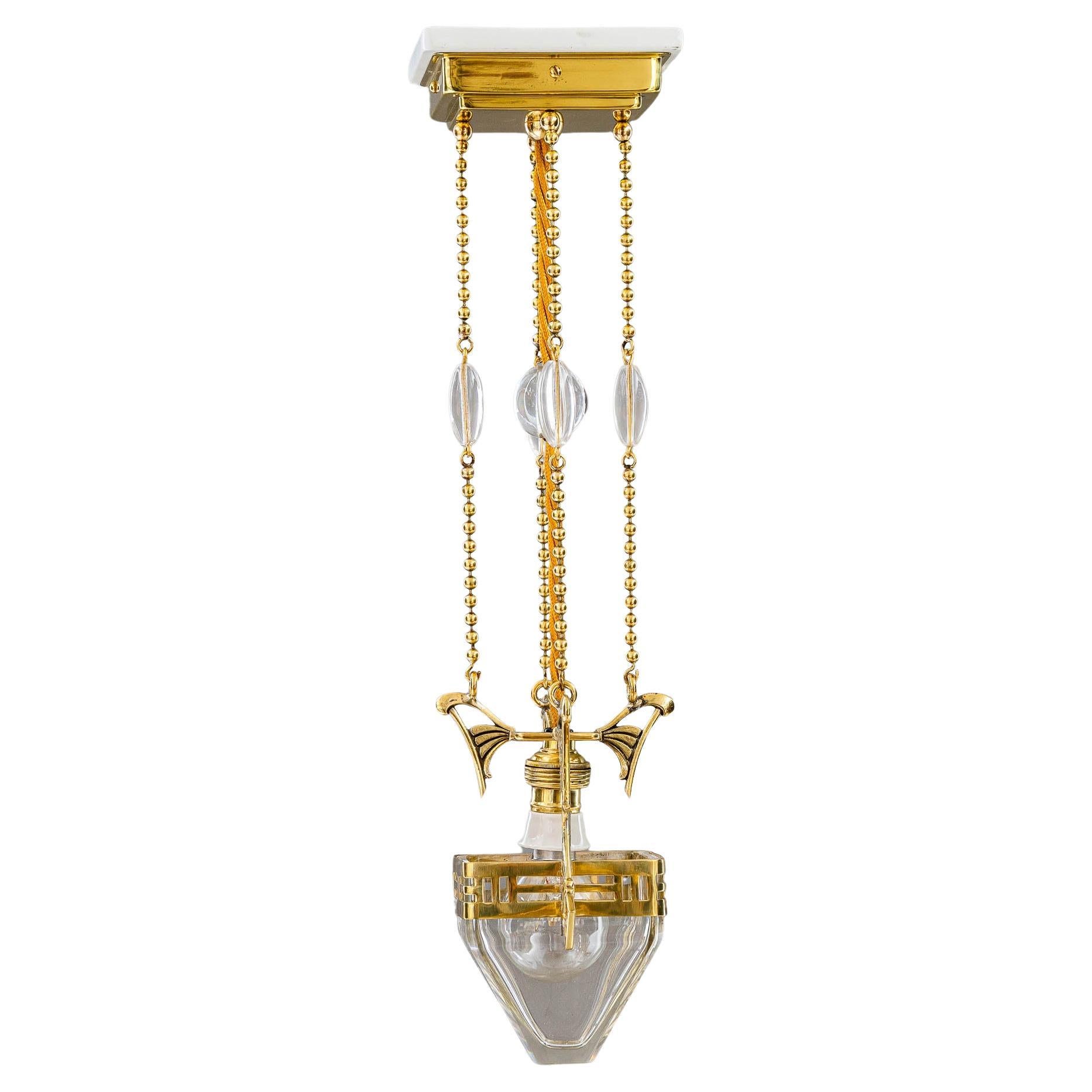 Small art deco hanging lamp with clear cut glass vienna around 1920s