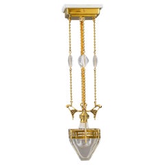Small art deco hanging lamp with clear cut glass vienna around 1920s