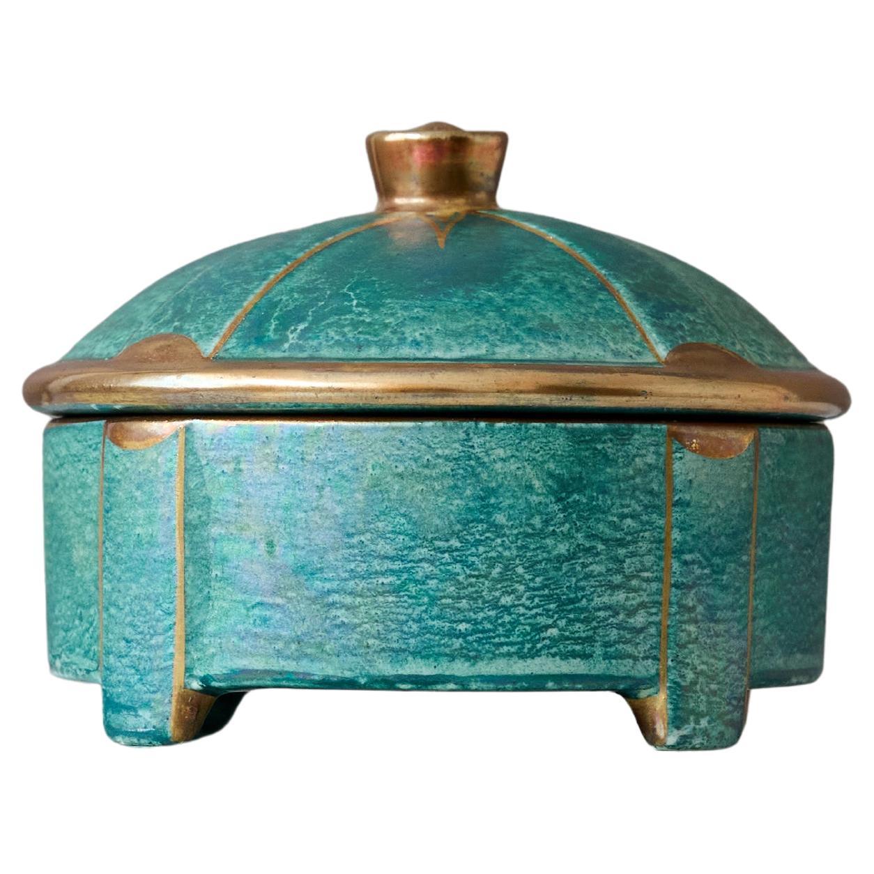 Small Art Deco Lustre Lidded Bowl by Josef Ekberg for Gustavsberg, Sweden, 1920s