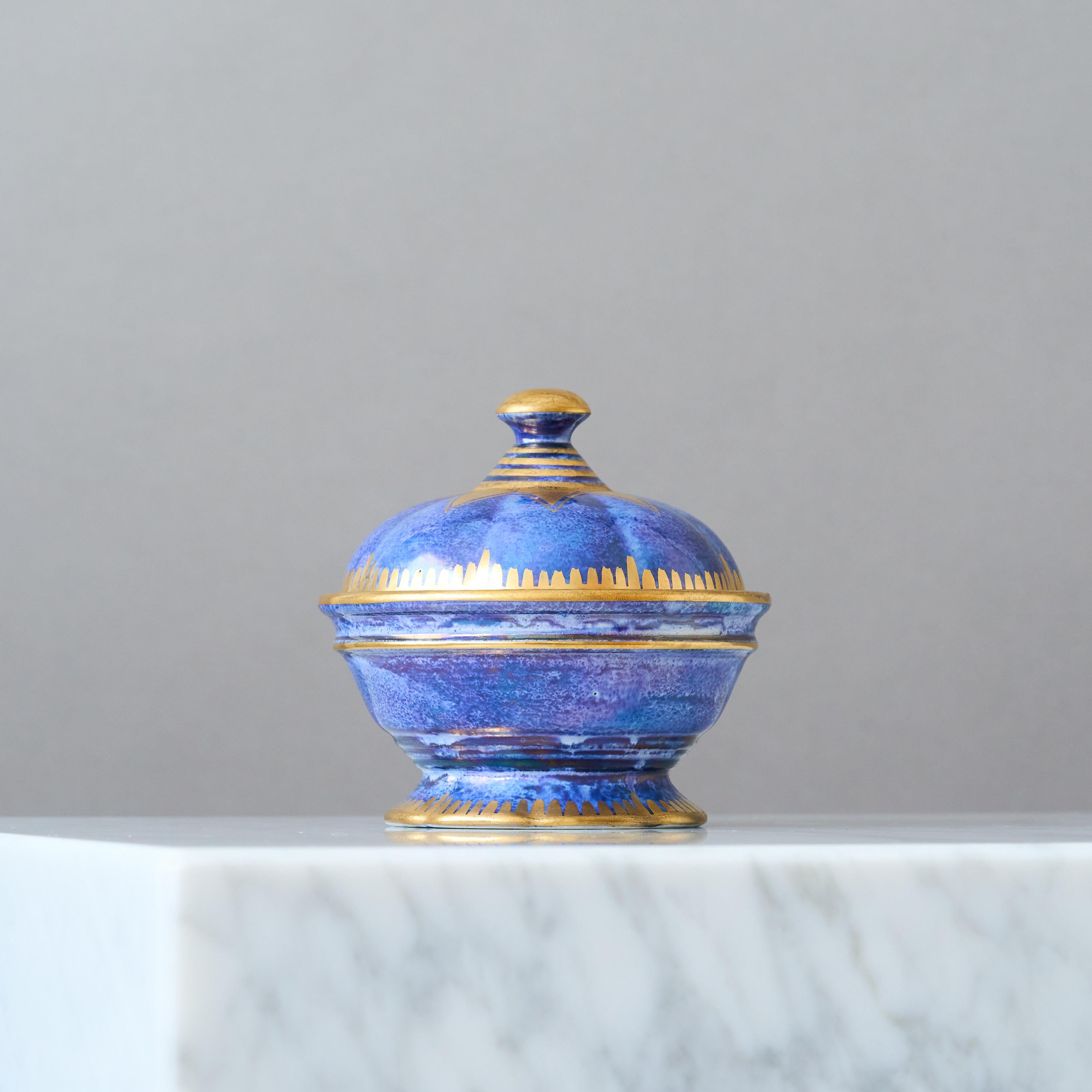 Glazed Small Art Deco Lustre Lidded Bowl by Josef Ekberg for Gustavsberg, Sweden, 1930. For Sale