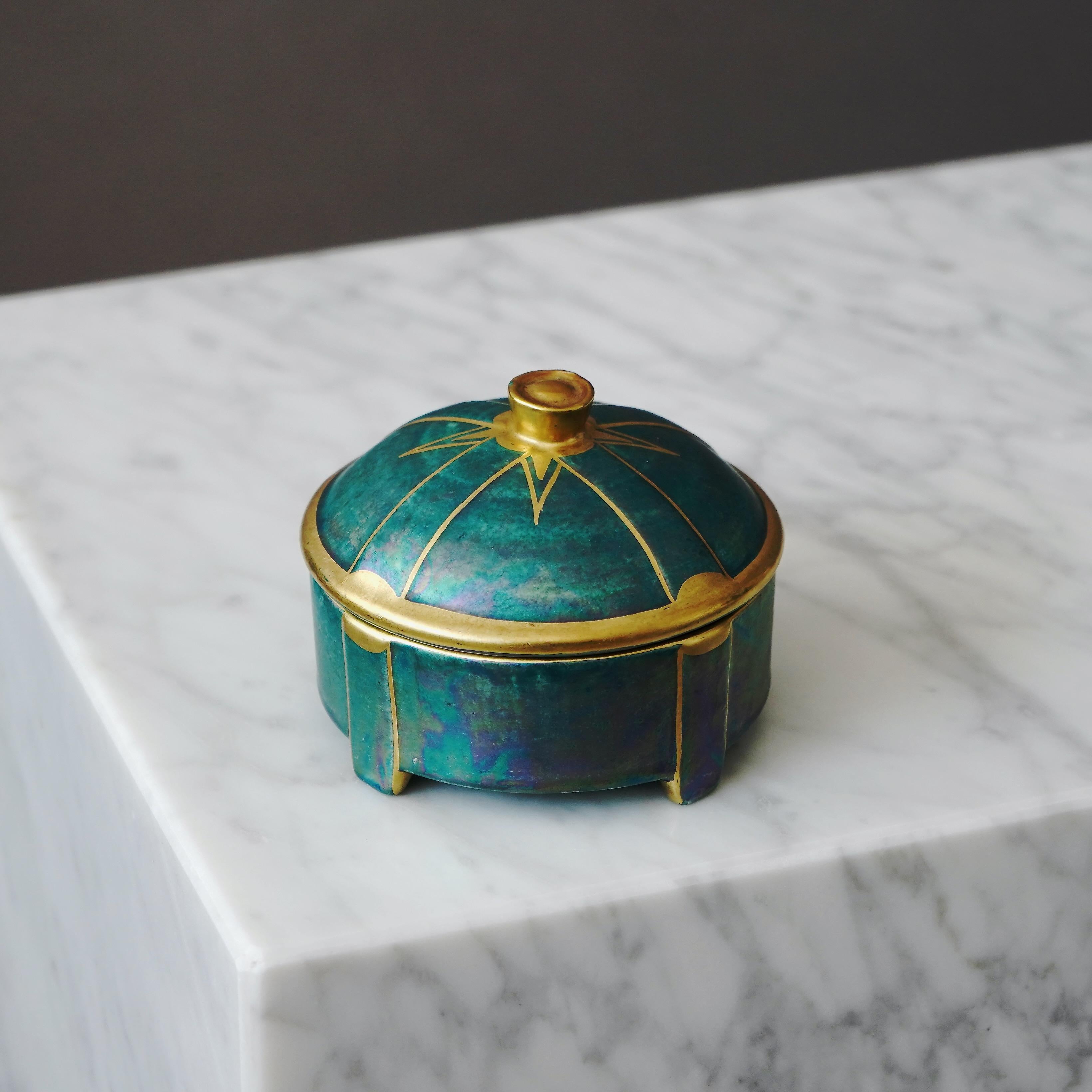 Glazed Small Art Deco Lustre Lidded Bowl by Josef Ekberg for Gustavsberg, Sweden, 1930s For Sale