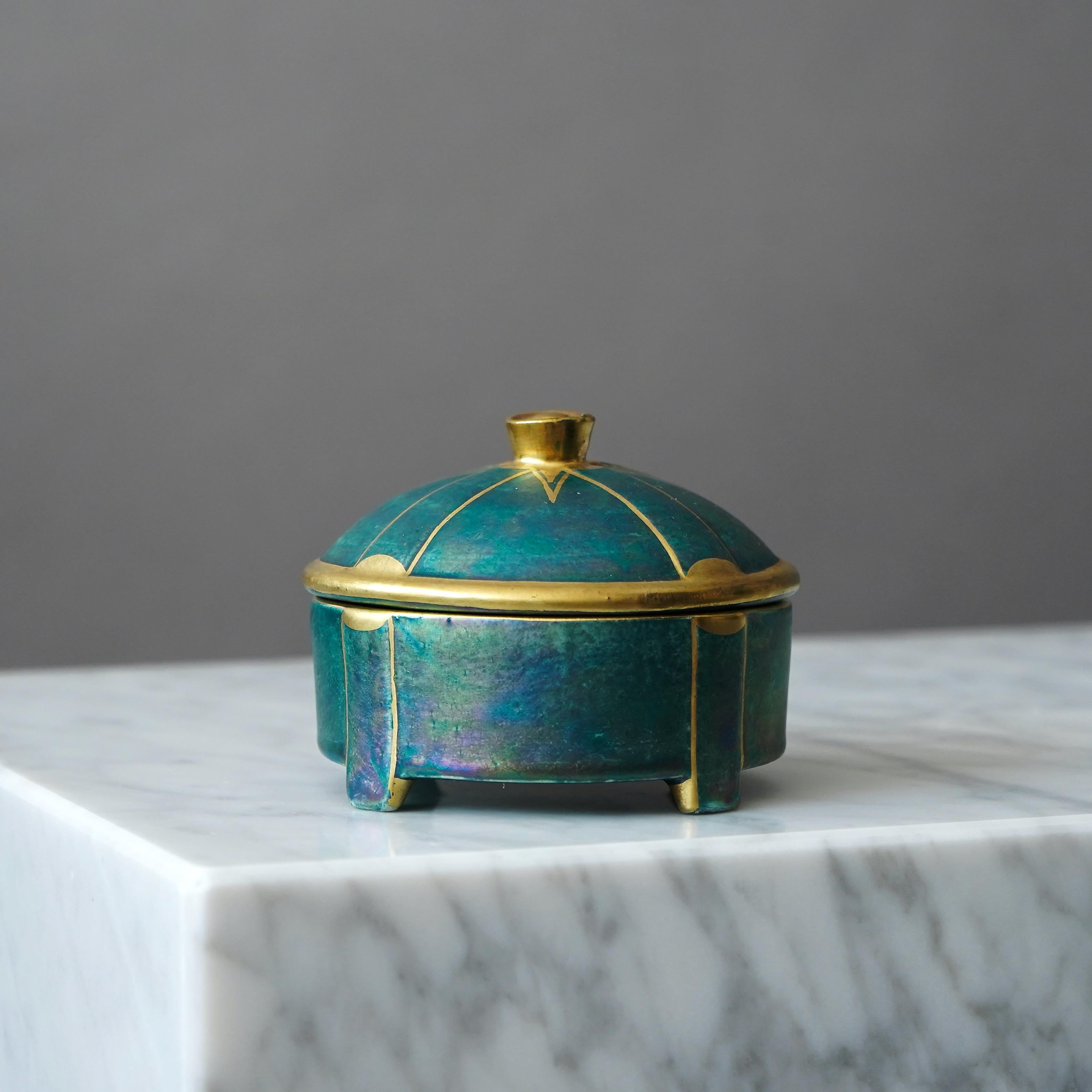 20th Century Small Art Deco Lustre Lidded Bowl by Josef Ekberg for Gustavsberg, Sweden, 1930s For Sale