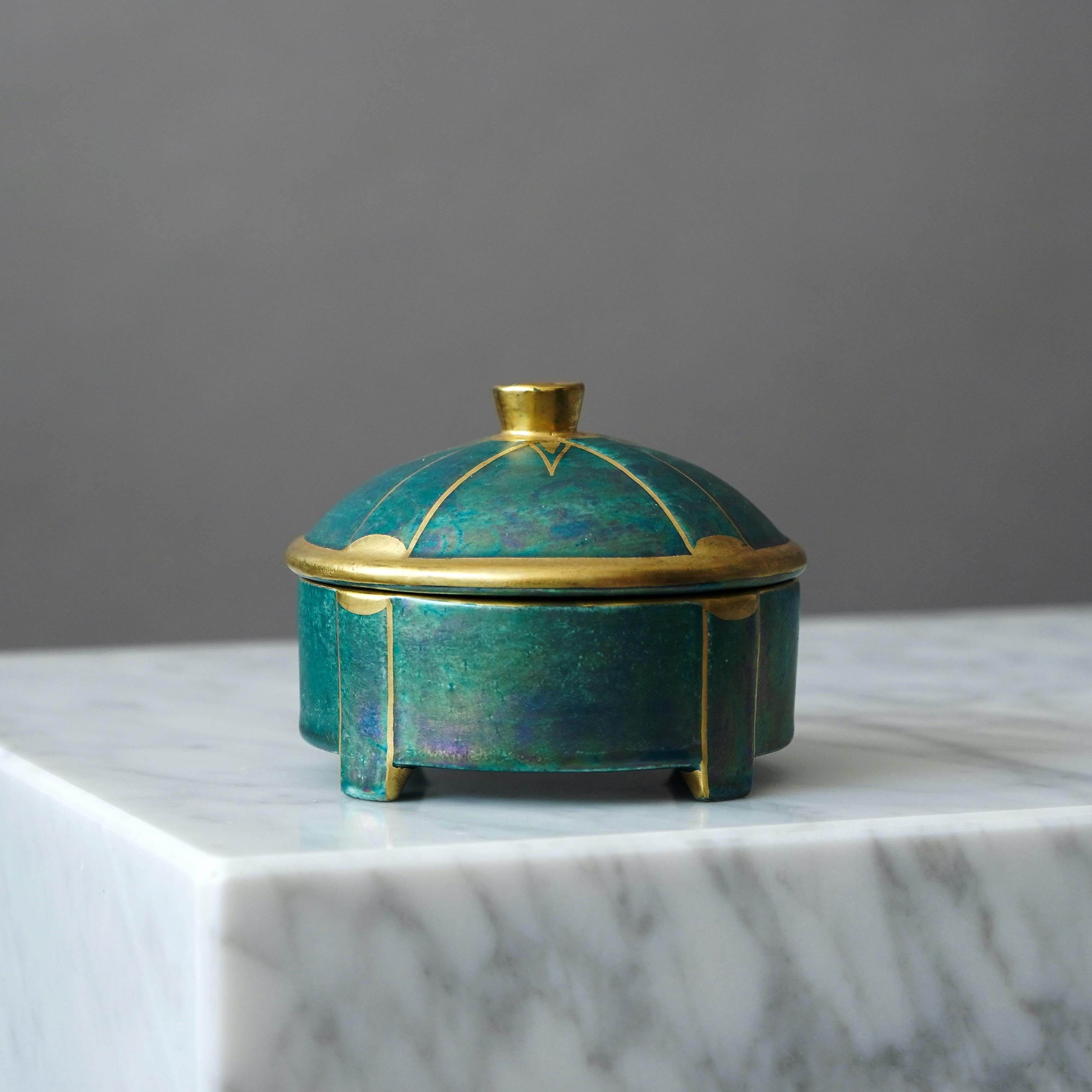 Ceramic Small Art Deco Lustre Lidded Bowl by Josef Ekberg for Gustavsberg, Sweden, 1930s For Sale