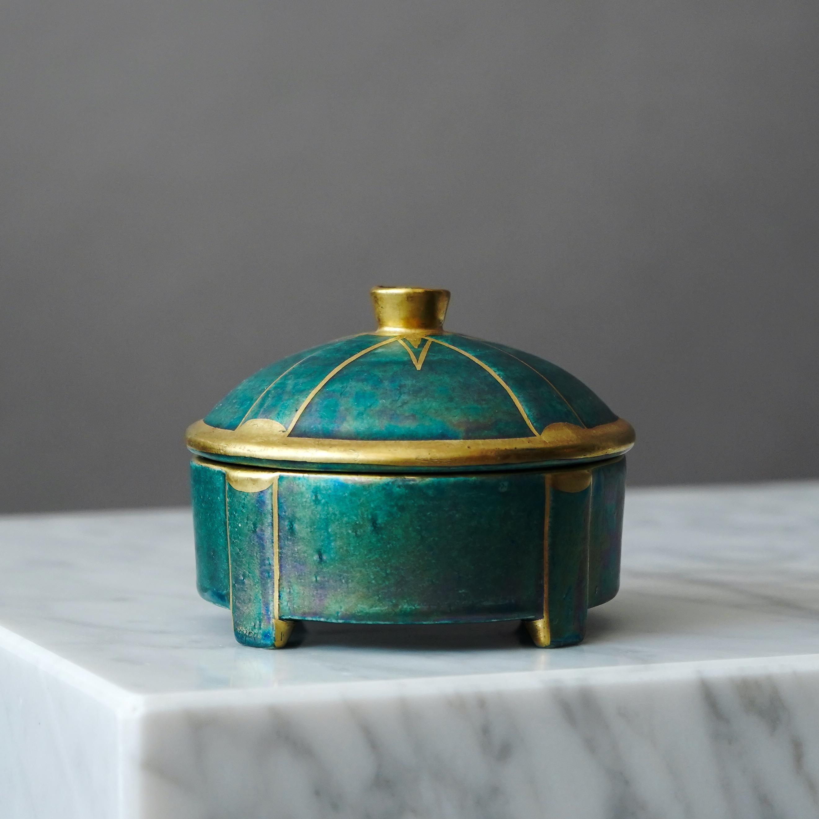 Small Art Deco Lustre Lidded Bowl by Josef Ekberg for Gustavsberg, Sweden, 1930s For Sale 1