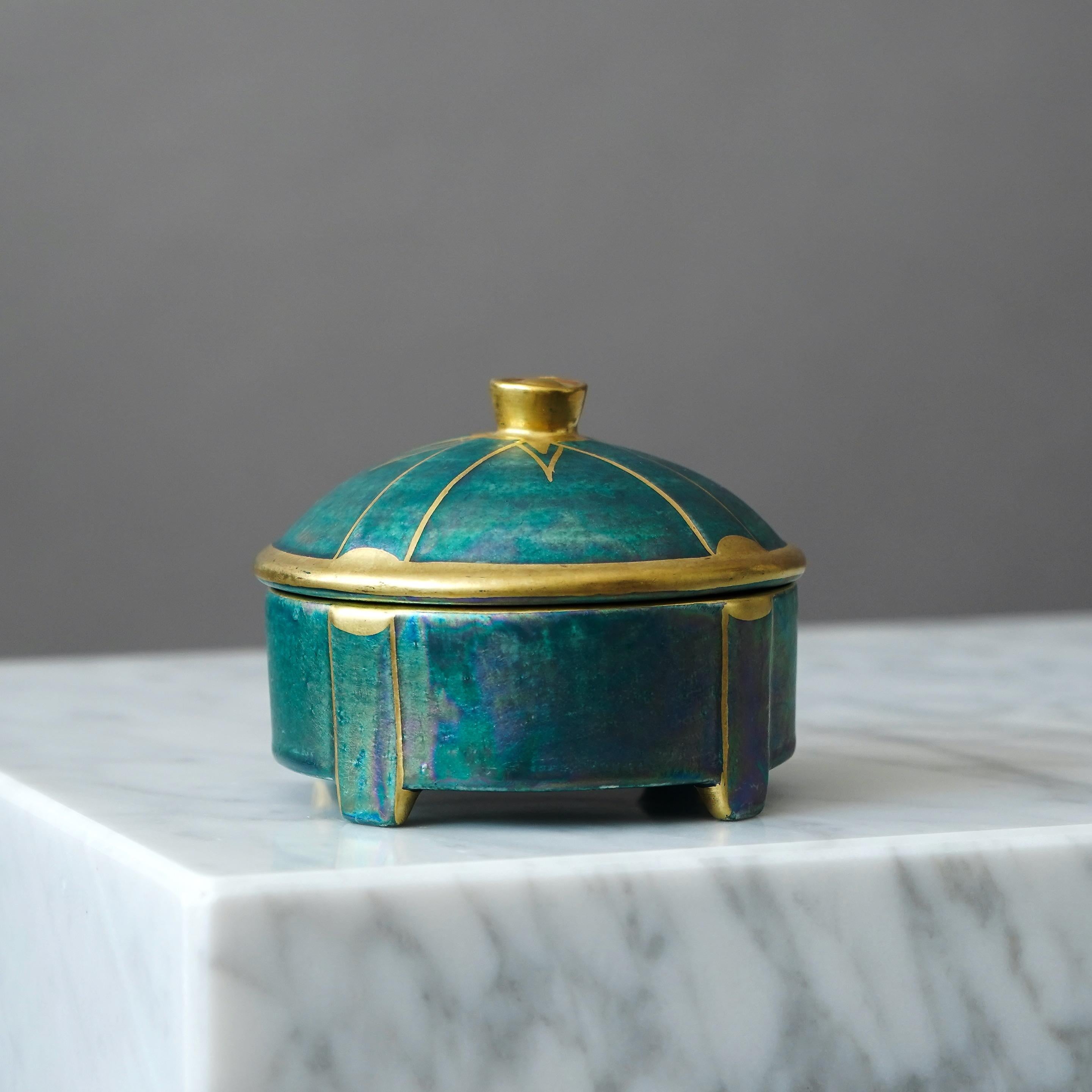 Small Art Deco Lustre Lidded Bowl by Josef Ekberg for Gustavsberg, Sweden, 1930s For Sale 2