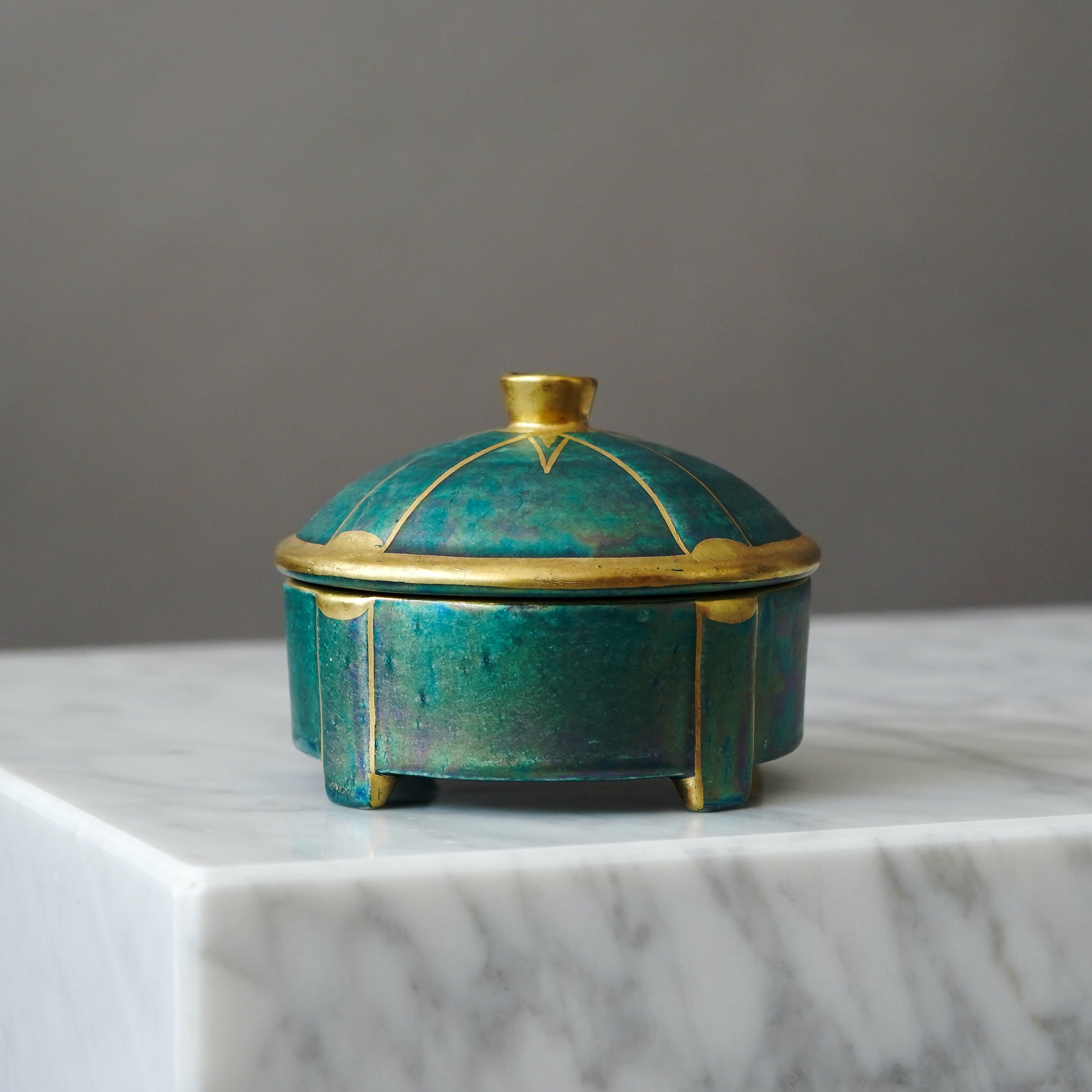 Small Art Deco Lustre Lidded Bowl by Josef Ekberg for Gustavsberg, Sweden, 1930s For Sale