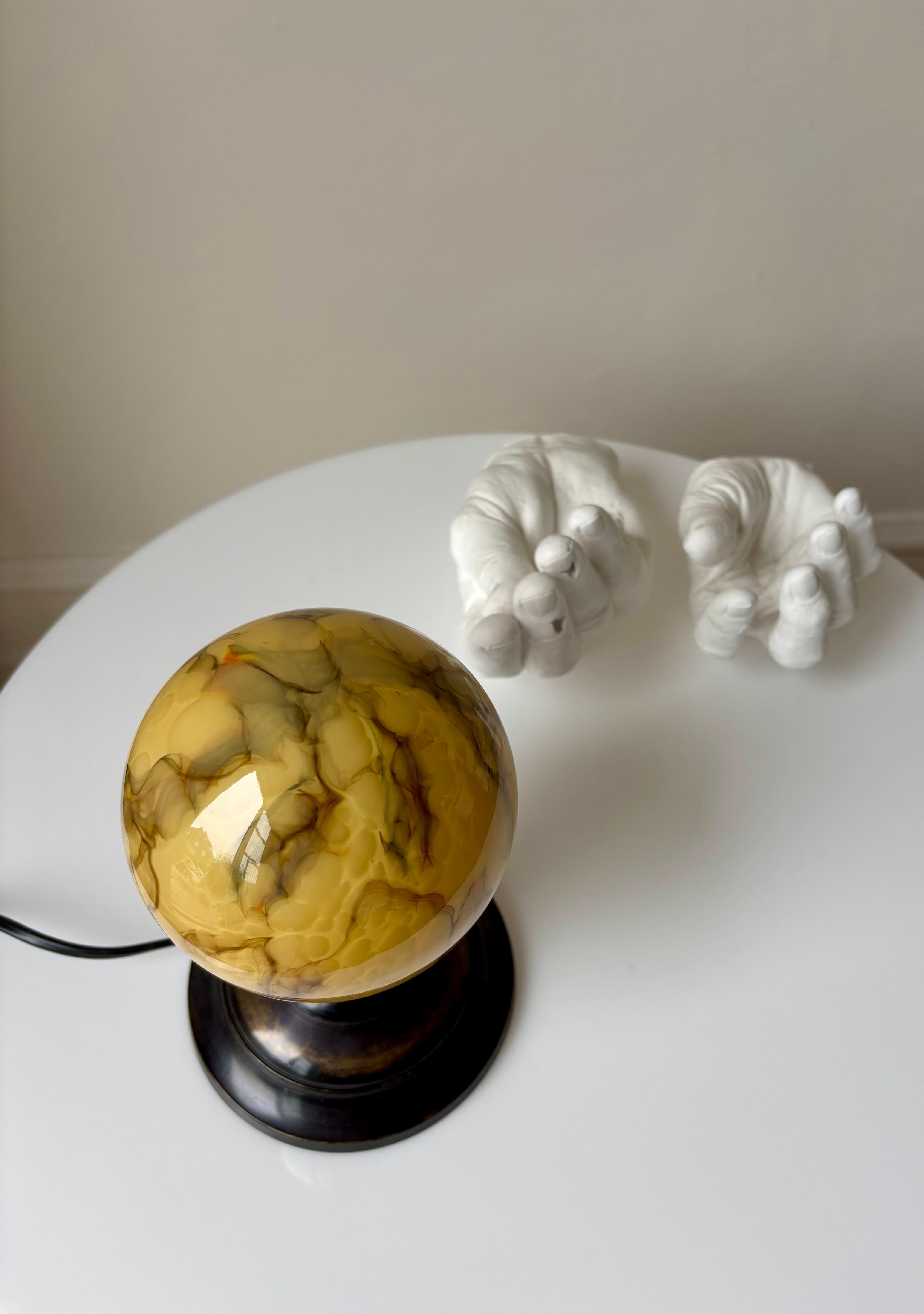 Hand-Crafted Antique Art Deco Marbled Globe Table Lamp, 1930s For Sale