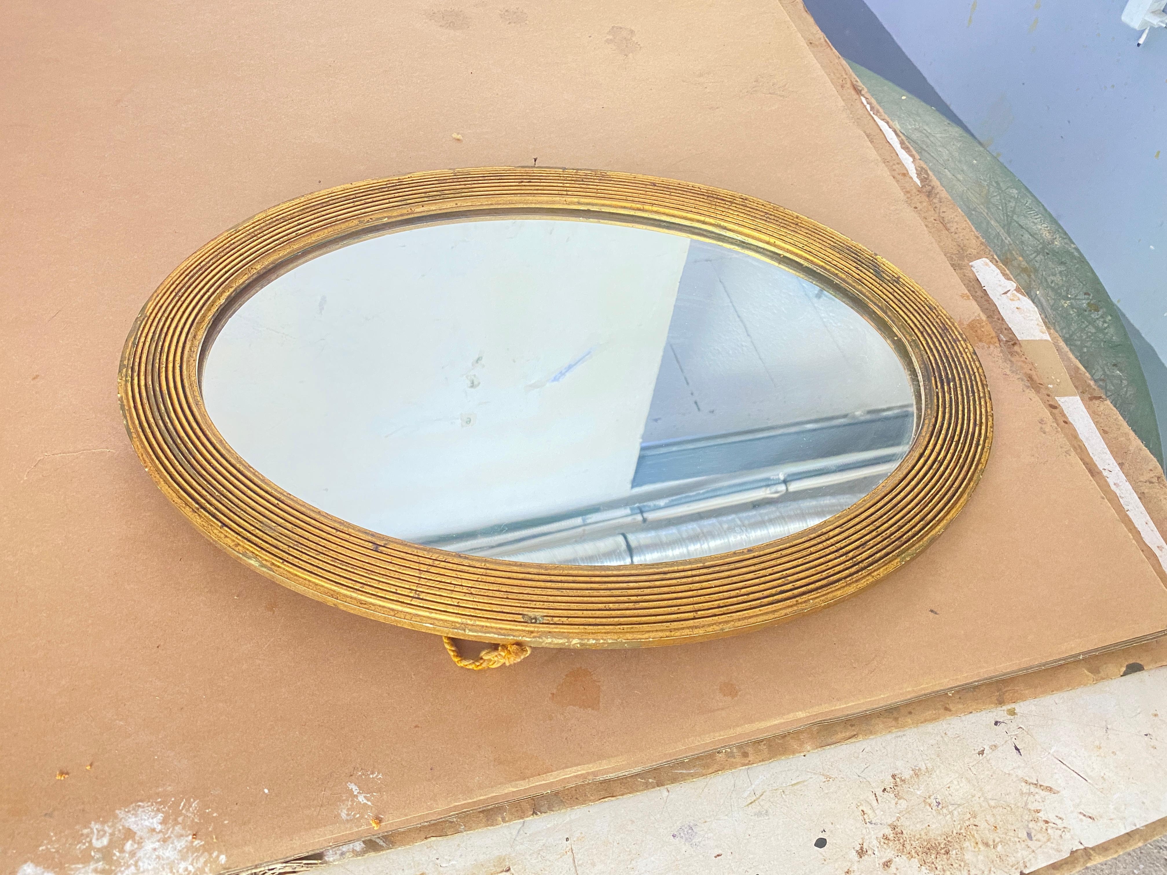 Small Art Deco Mirror, Gilt and Carved Wood, Gold Color, France 1930 For Sale 2