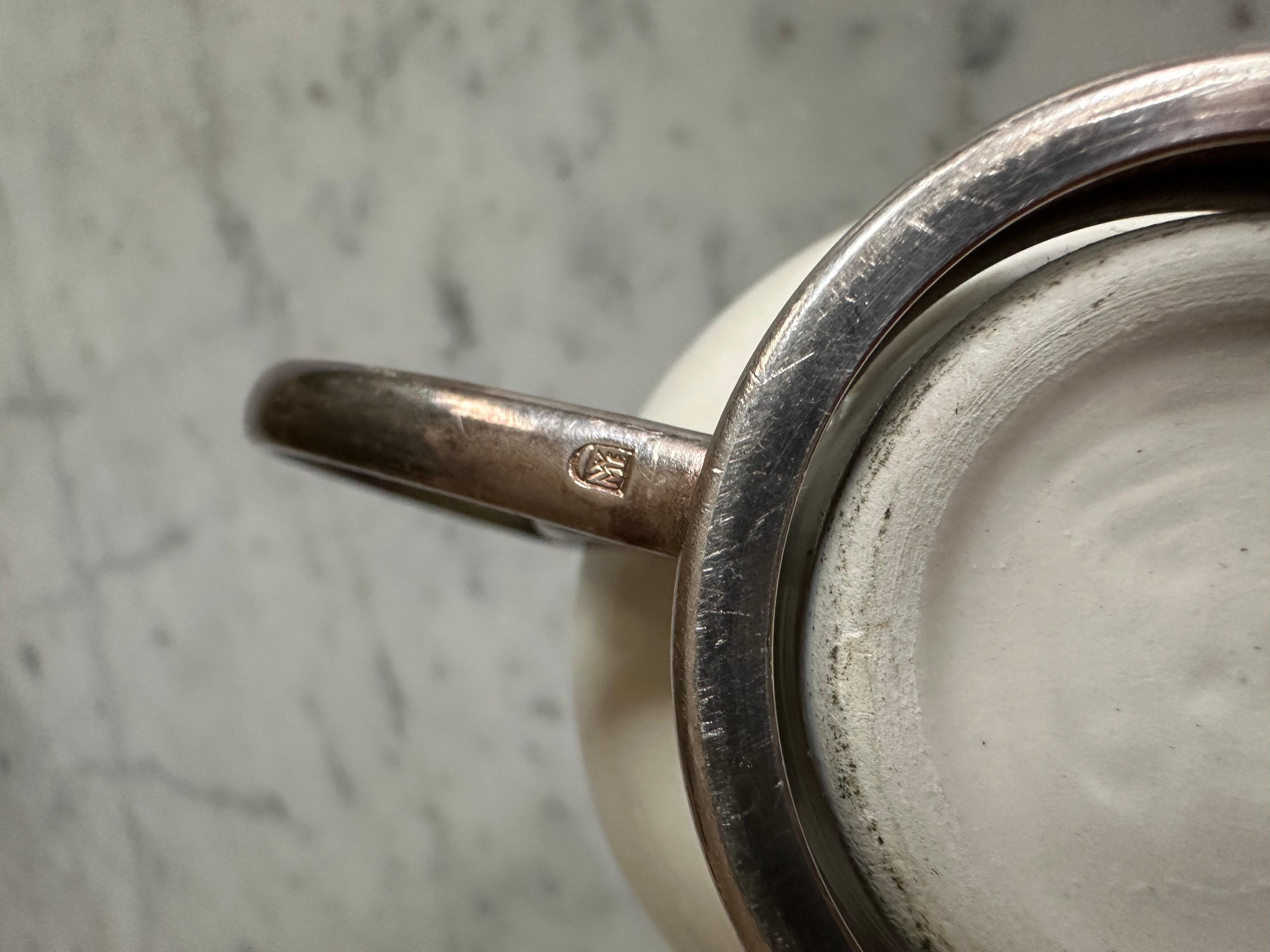 Kleiner Art-Deco-Senftopf von WMF mit Wächtersbach-Keramikeinsatz (Mitte des 20. Jahrhunderts) im Angebot