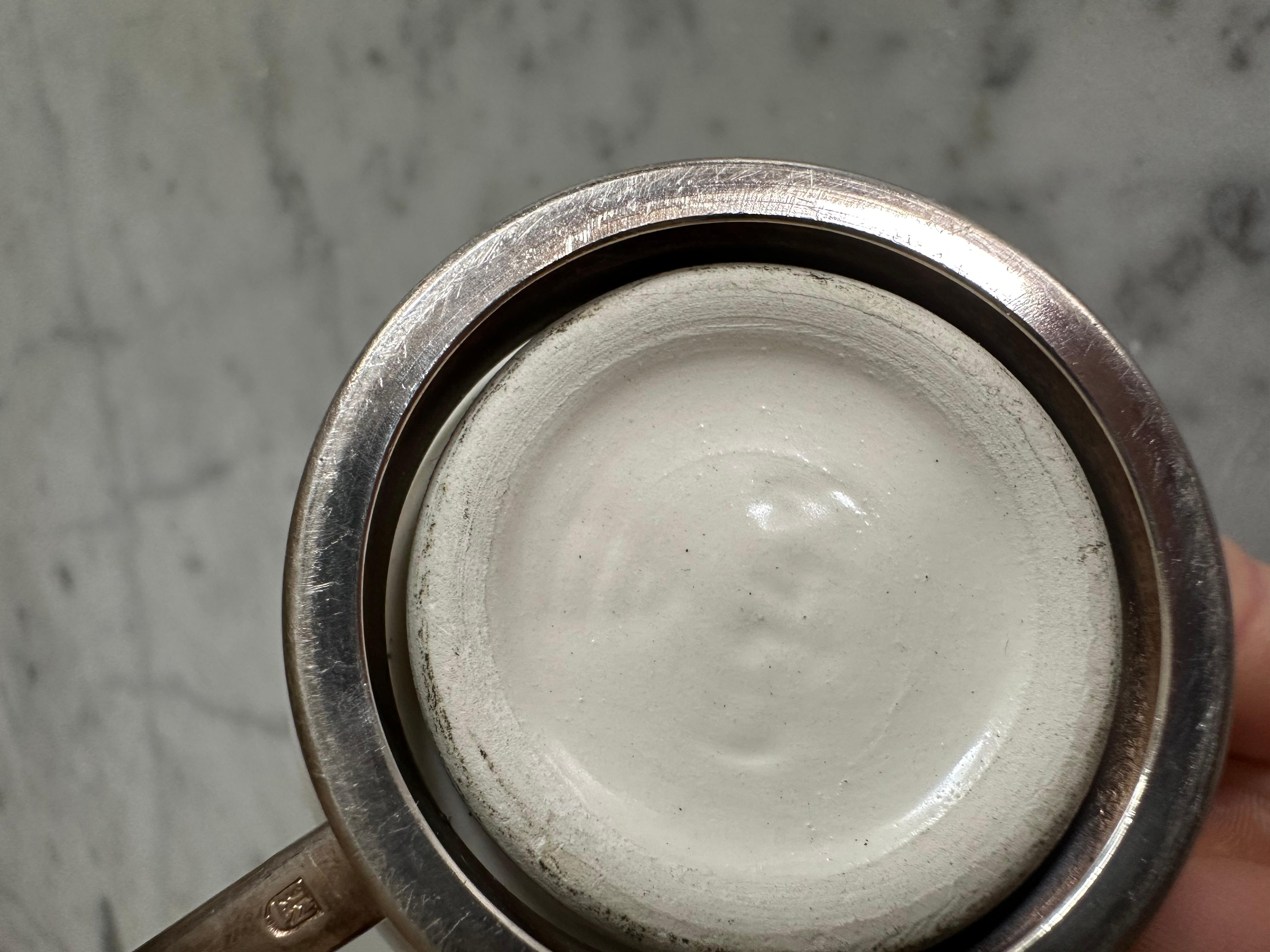 Kleiner Art-Deco-Senftopf von WMF mit Wächtersbach-Keramikeinsatz (Metall) im Angebot