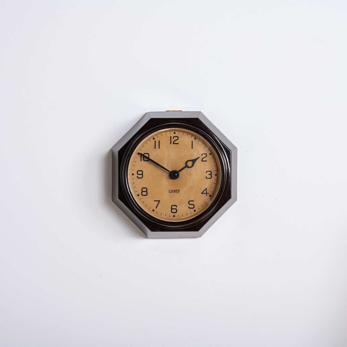 British Small Art Deco Octagonal Bakelite Wall Clock by Gents of Leicester For Sale