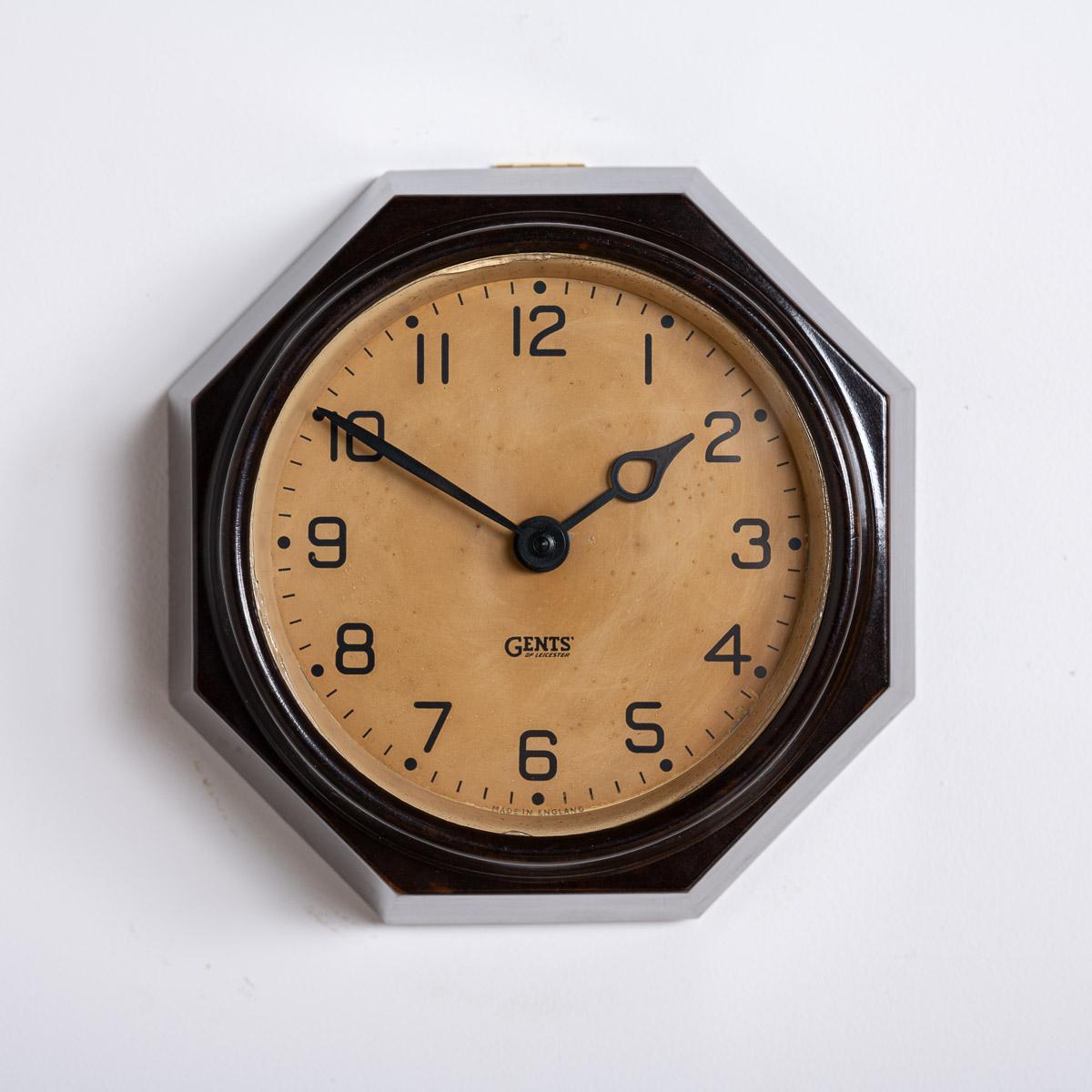 Mid-20th Century Small Art Deco Octagonal Bakelite Wall Clock by Gents of Leicester For Sale