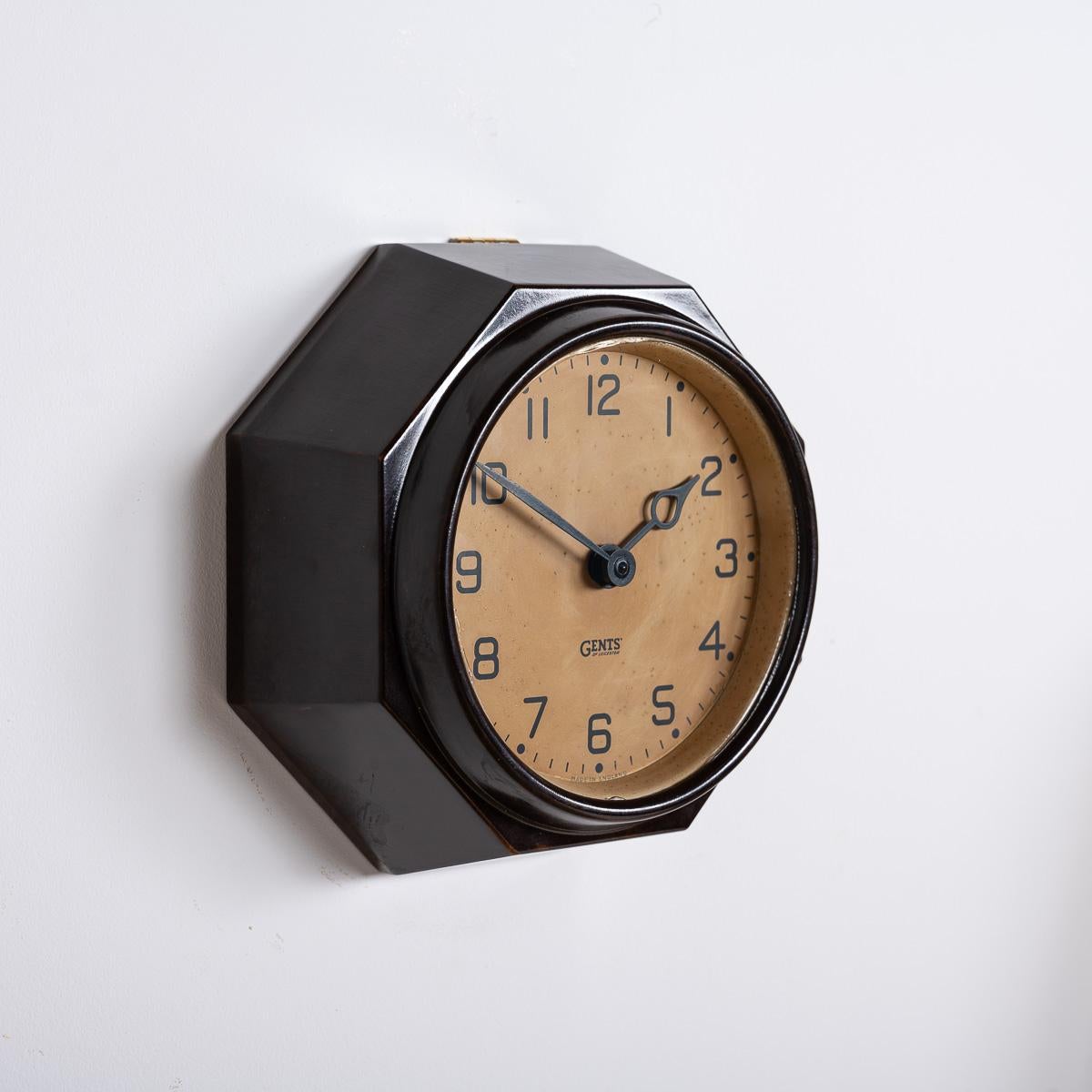 Steel Small Art Deco Octagonal Bakelite Wall Clock by Gents of Leicester For Sale
