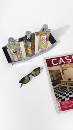 Small Art Deco Octagonal Tray in Chrome and Blackened Wood with Mirrored Glass