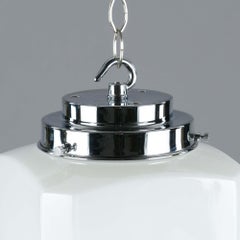 Small Art Deco Opaline Glass Cube Pendant Light, Prague, Czechoslovakia, 1920s