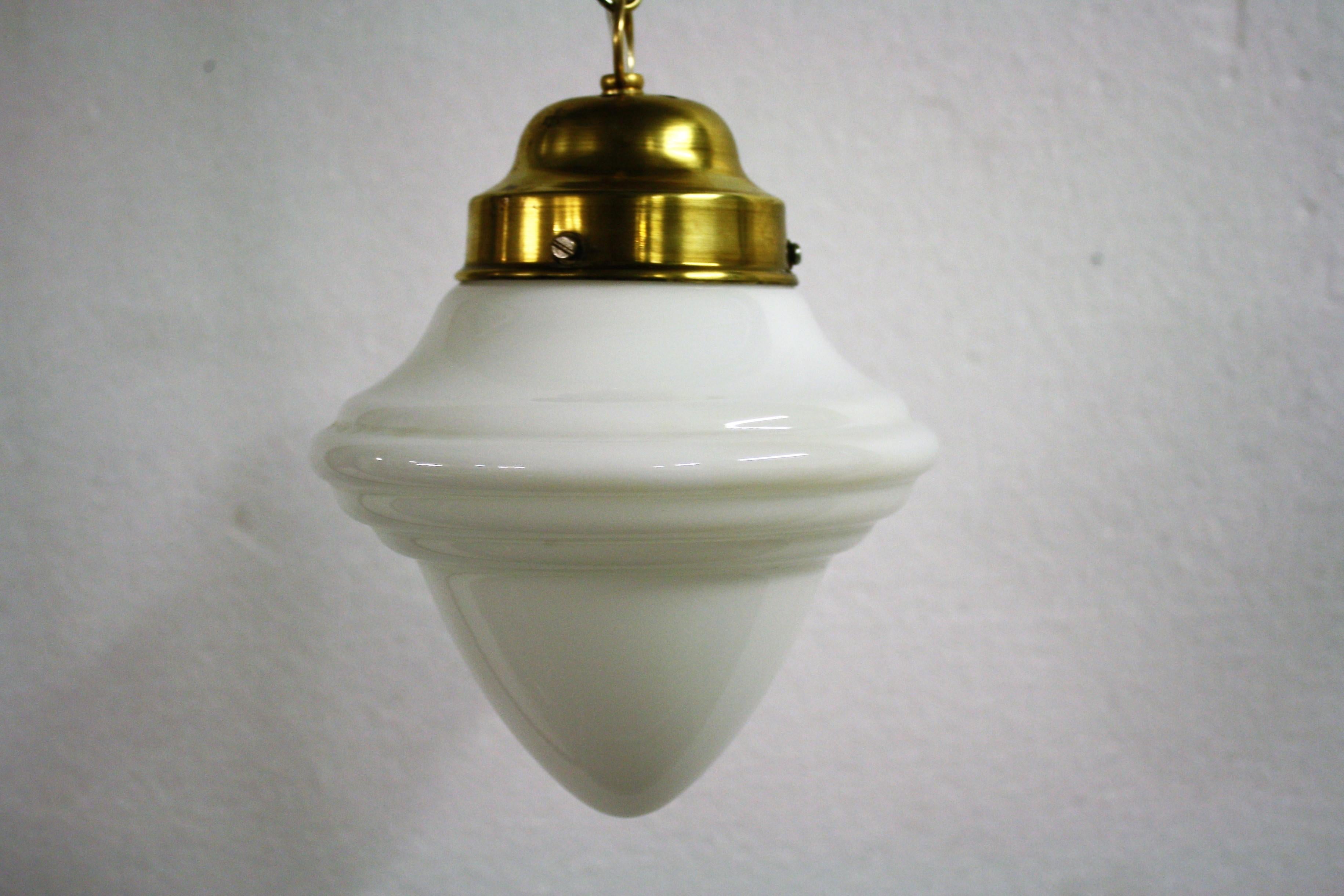 French Small Art Deco Opaline Pendant Light, 1930s, France