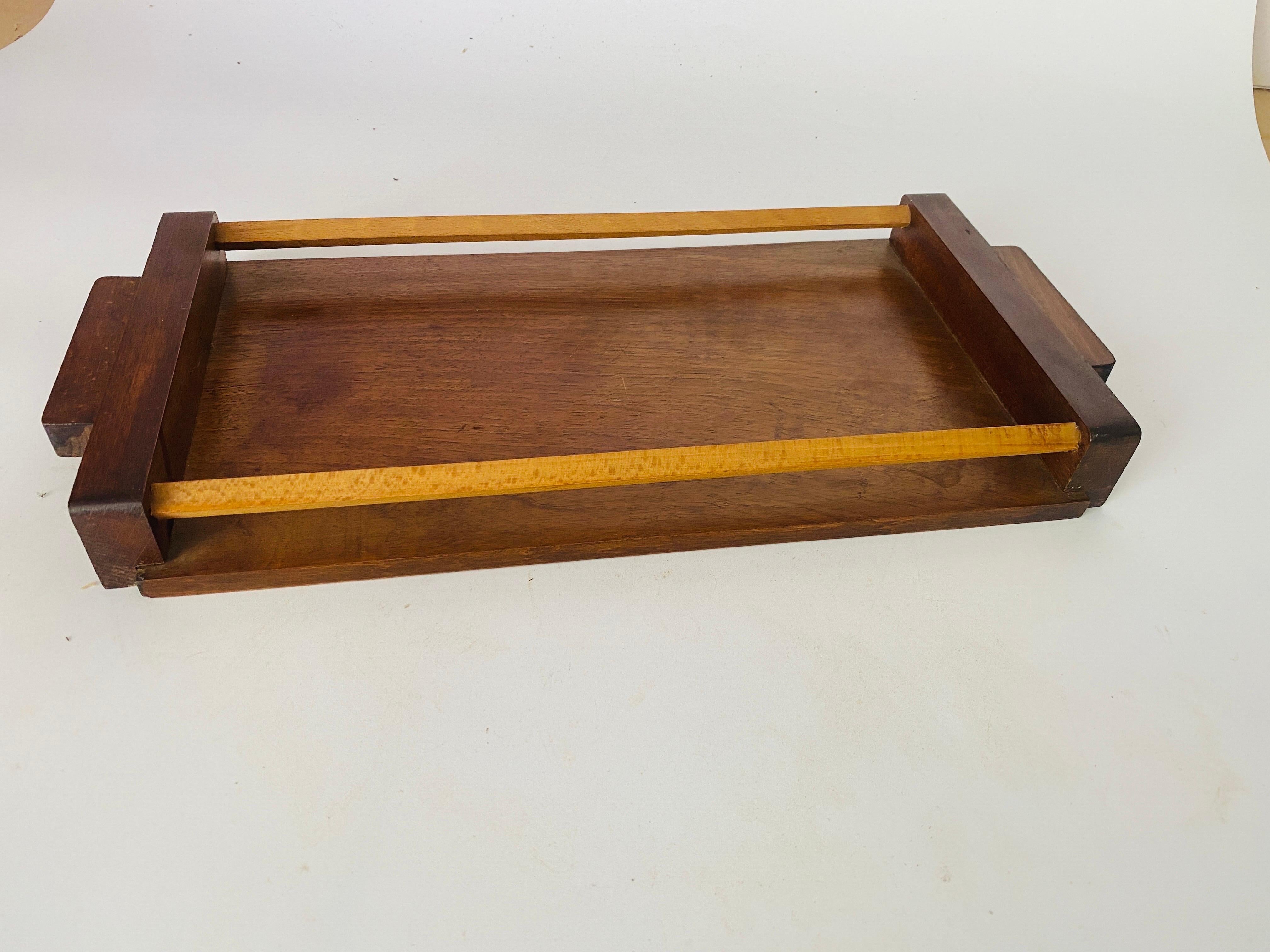 Kleine Art-Déco-Platte aus Holz in Braun und Beige, Frankreich um 1940 im Angebot 1