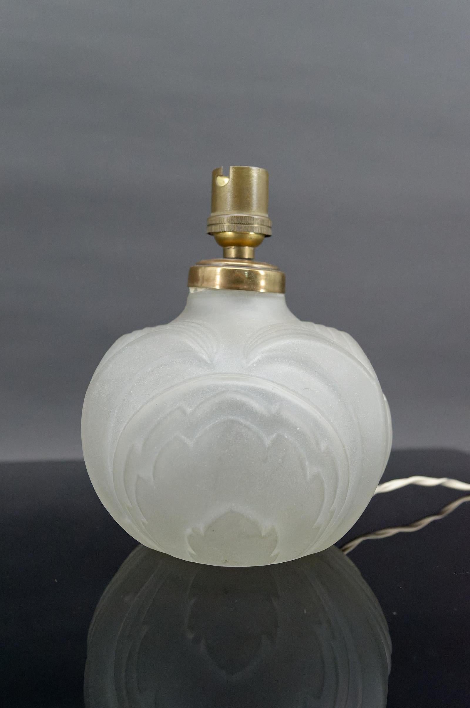 French Small Art Deco pressed-molded glass lamp, France, circa 1925 For Sale