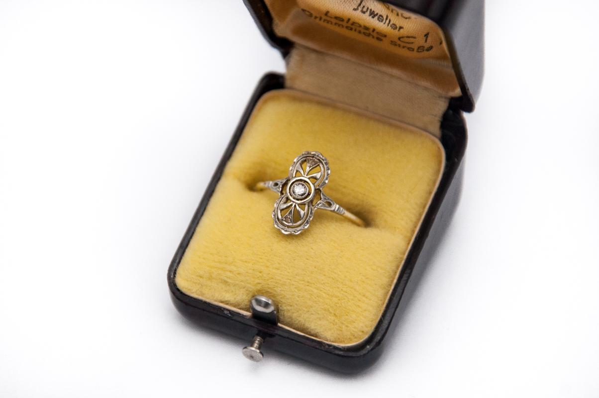 Old European Cut Small Art Deco ring with a diamond, 1920s-30s. For Sale