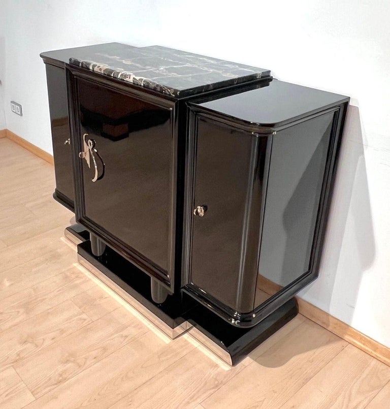 Small Art Deco Sideboard, Black Lacquer, Maple, Marble, France circa 1930  For Sale at 1stDibs