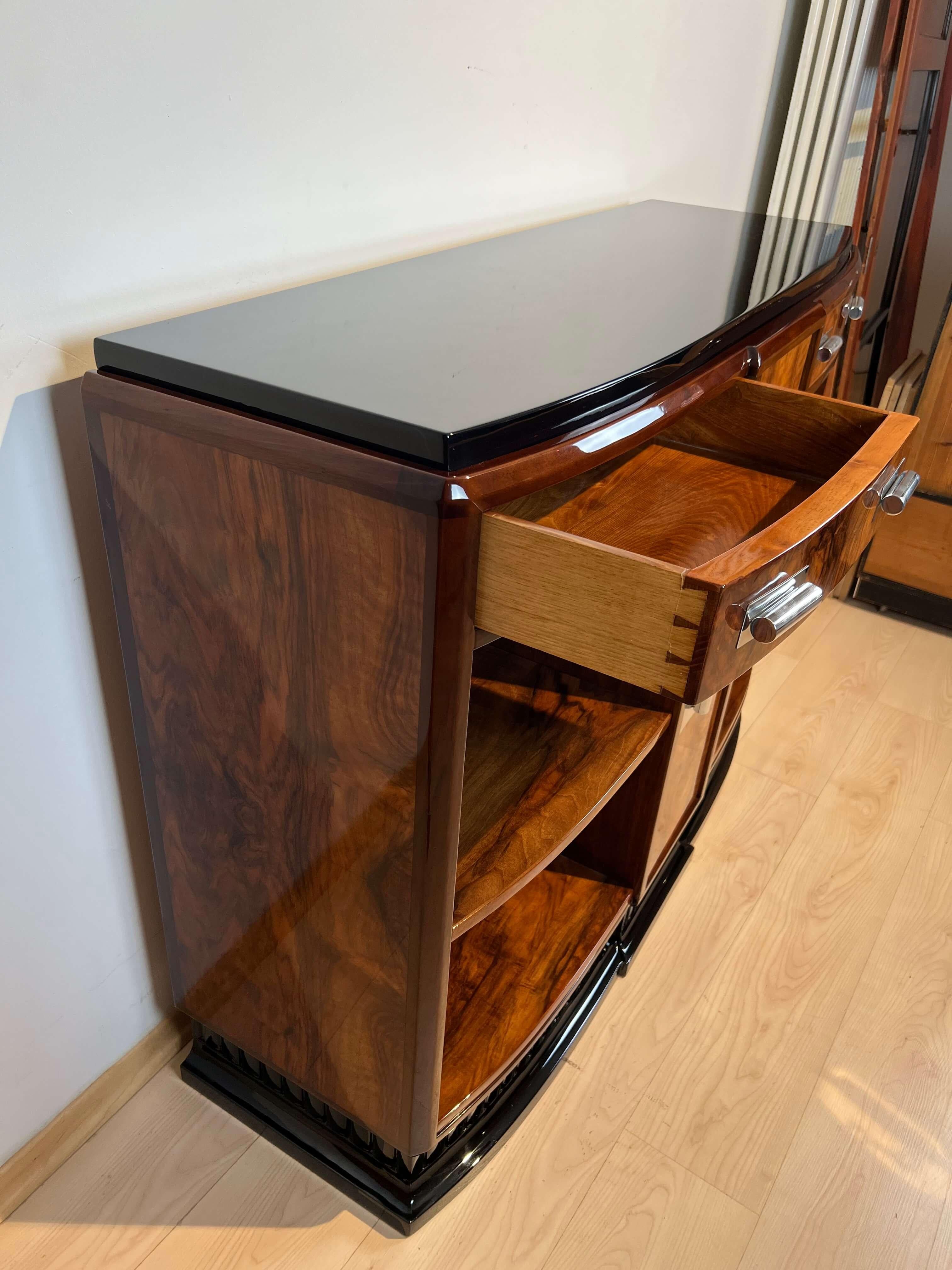 Small Art Deco Sideboard with Open Shelf, Walnut Veneer, France circa 1930 4