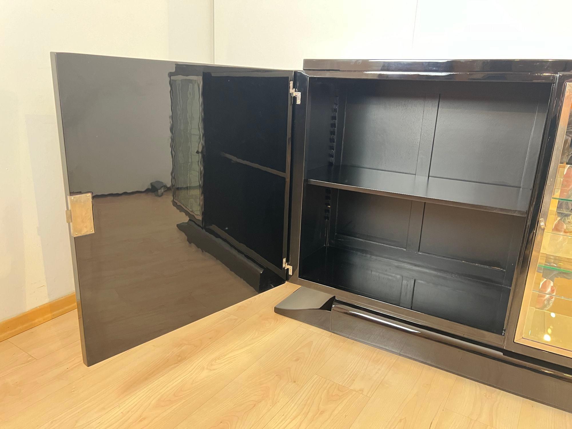 Small Art Deco Sideboard with Vitrine, Black Lacquer, Chrome, France circa 1930 7