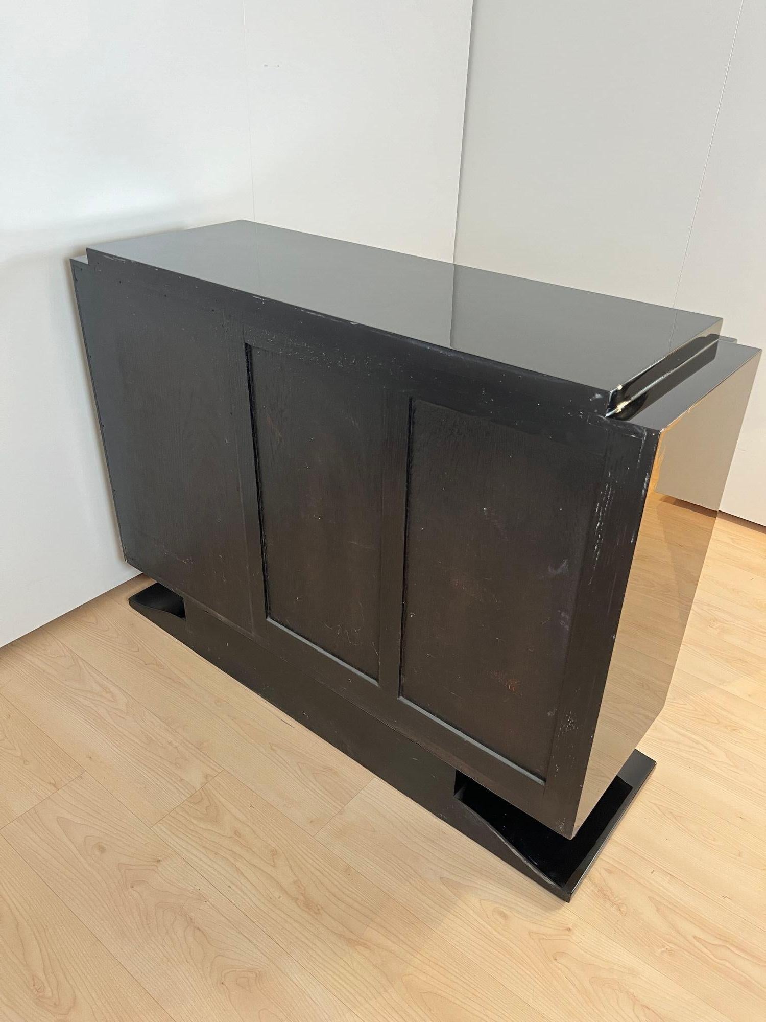 Small Art Deco Sideboard with Vitrine, Black Lacquer, Chrome, France circa 1930 10