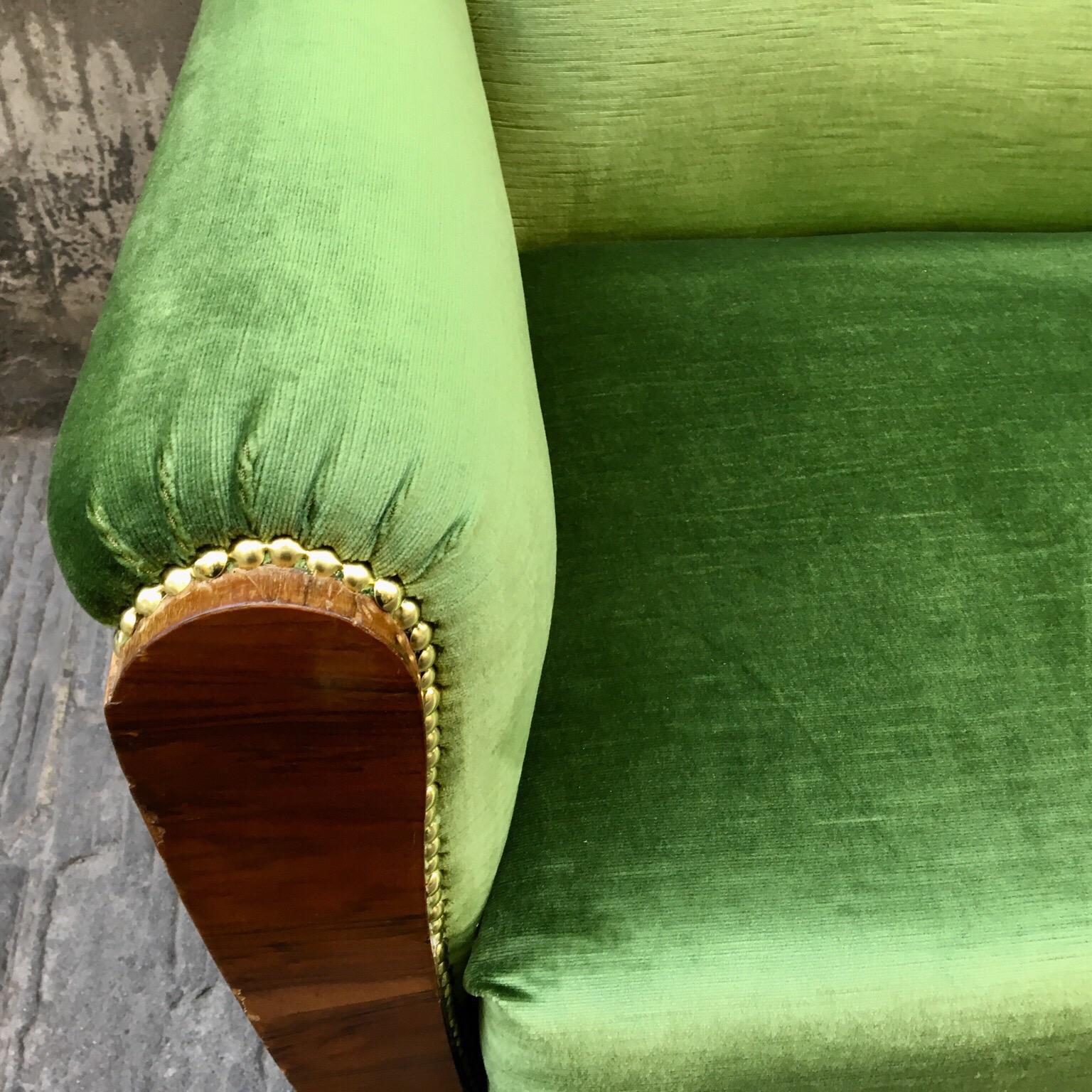 Small Art Deco Sofa Newly Upholstered with Acid Green Velvet, 1940s 3