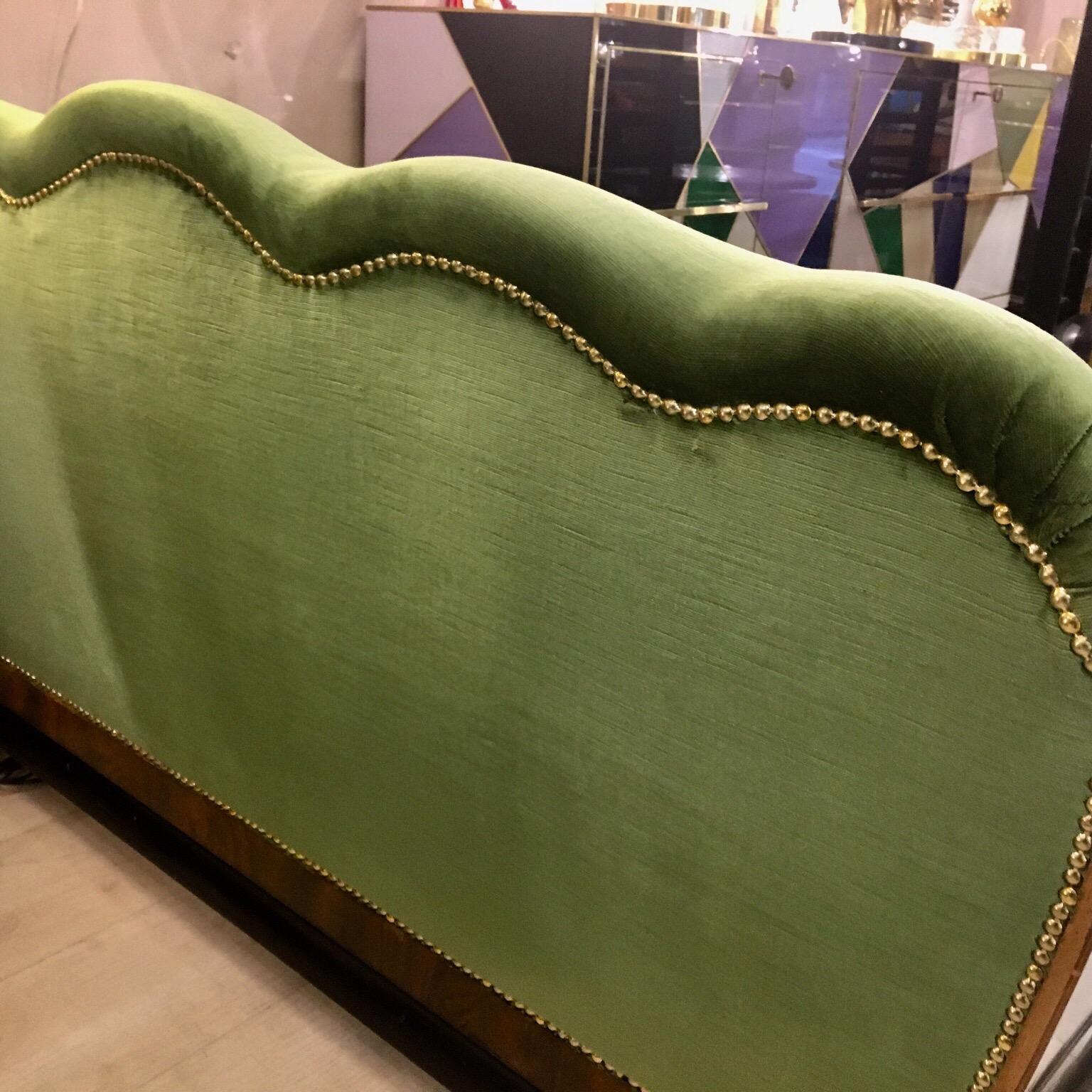 Small Art Deco Sofa Newly Upholstered with Acid Green Velvet, 1940s 5