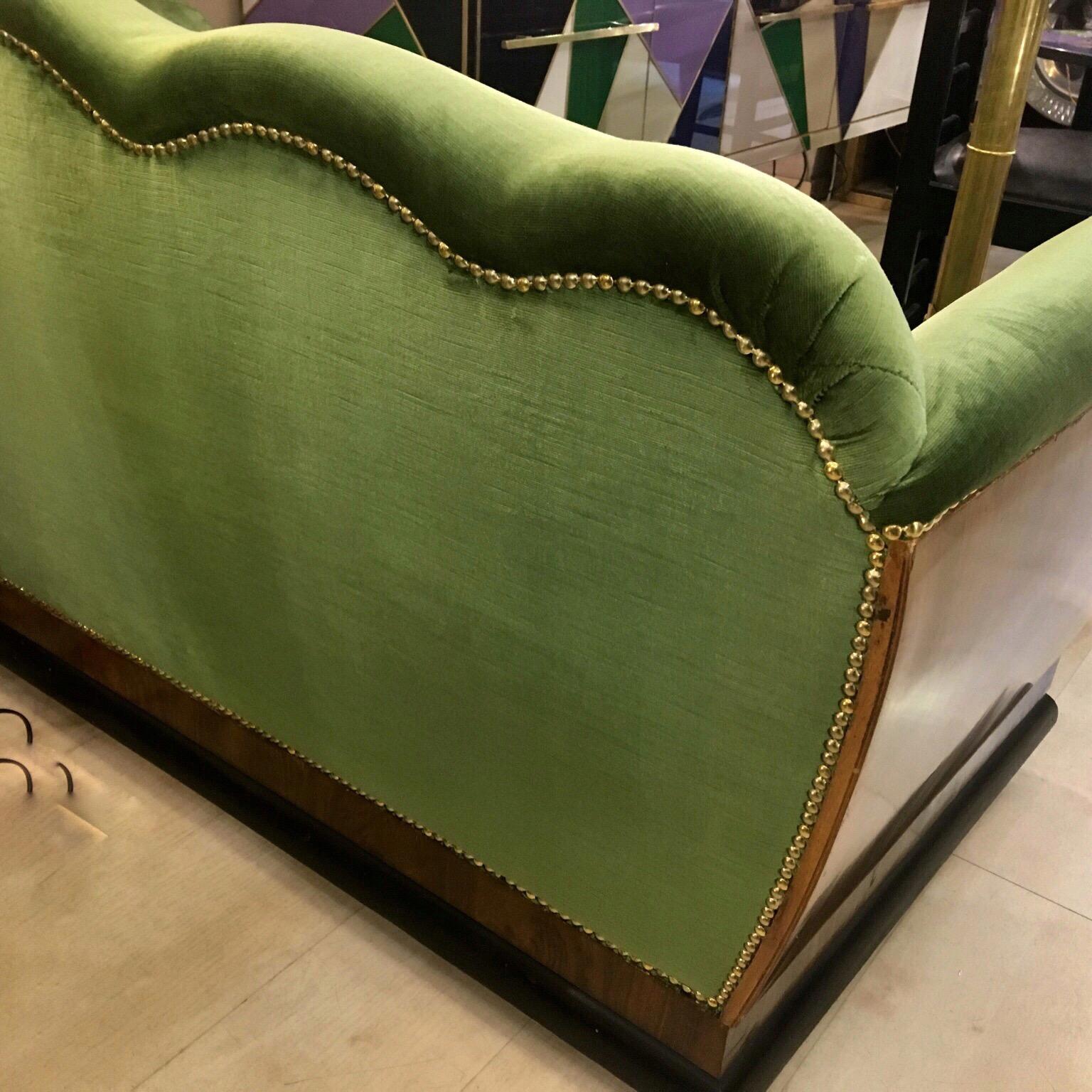 Small Art Deco Sofa Newly Upholstered with Acid Green Velvet, 1940s 5