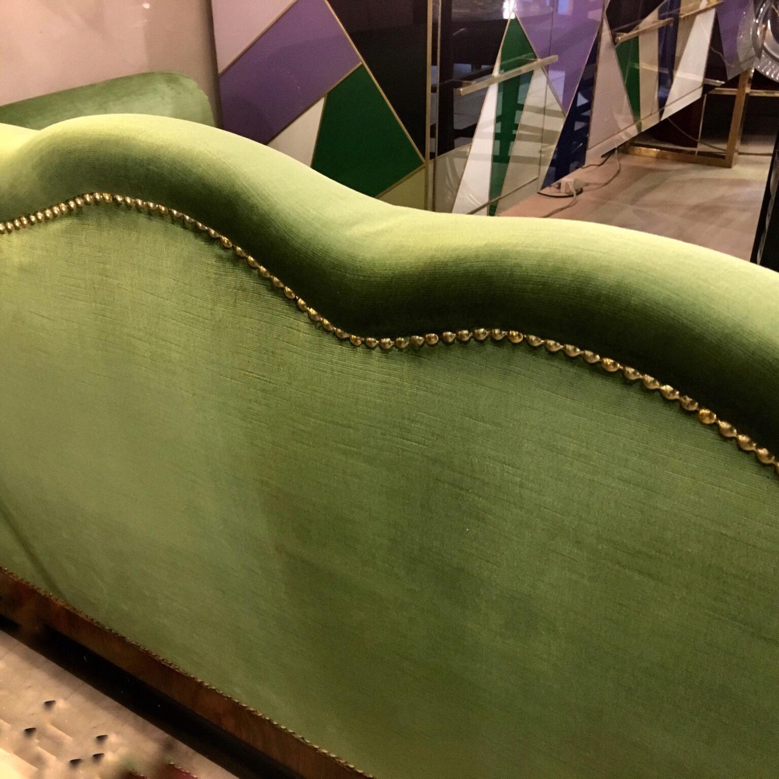 Small Art Deco Sofa Newly Upholstered with Acid Green Velvet, 1940s 7