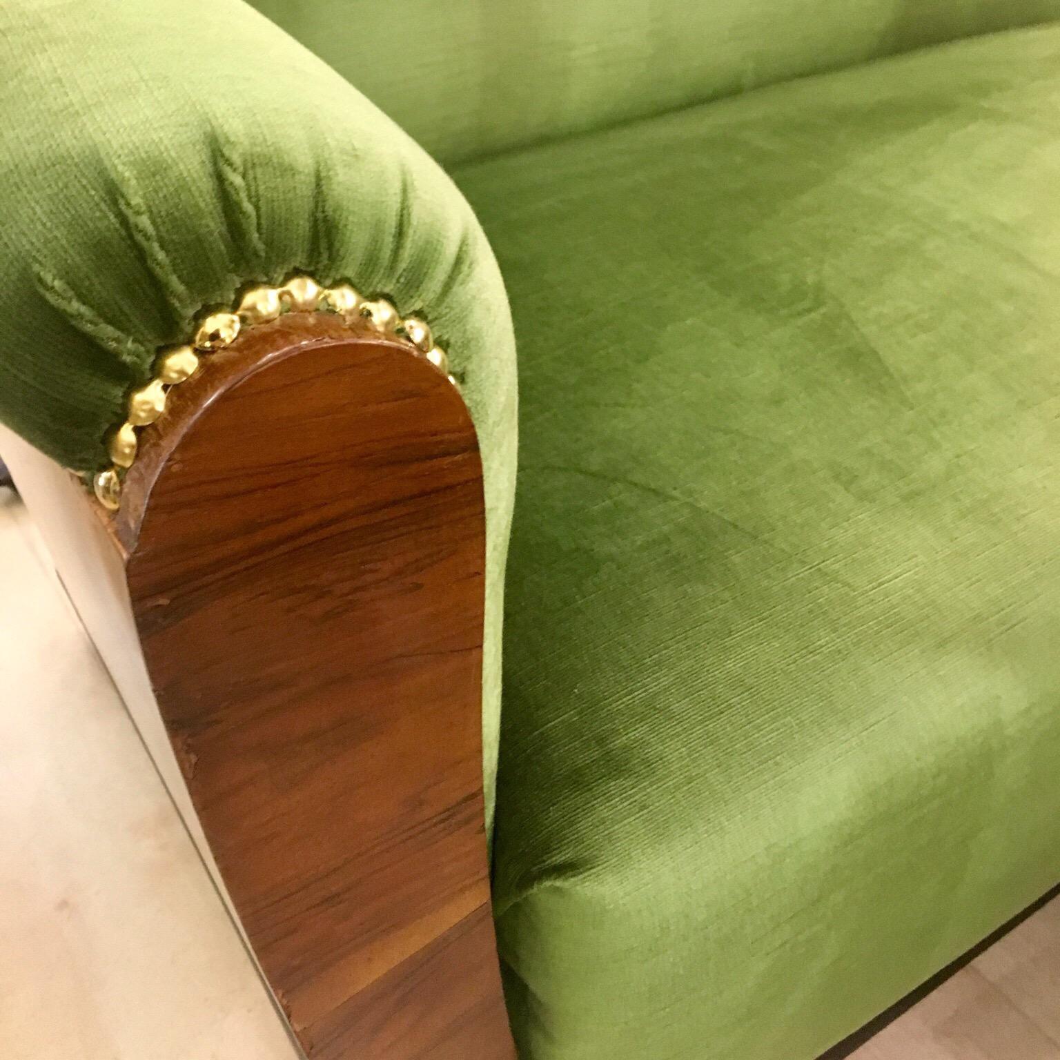 Small Art Deco Sofa Newly Upholstered with Acid Green Velvet, 1940s 8