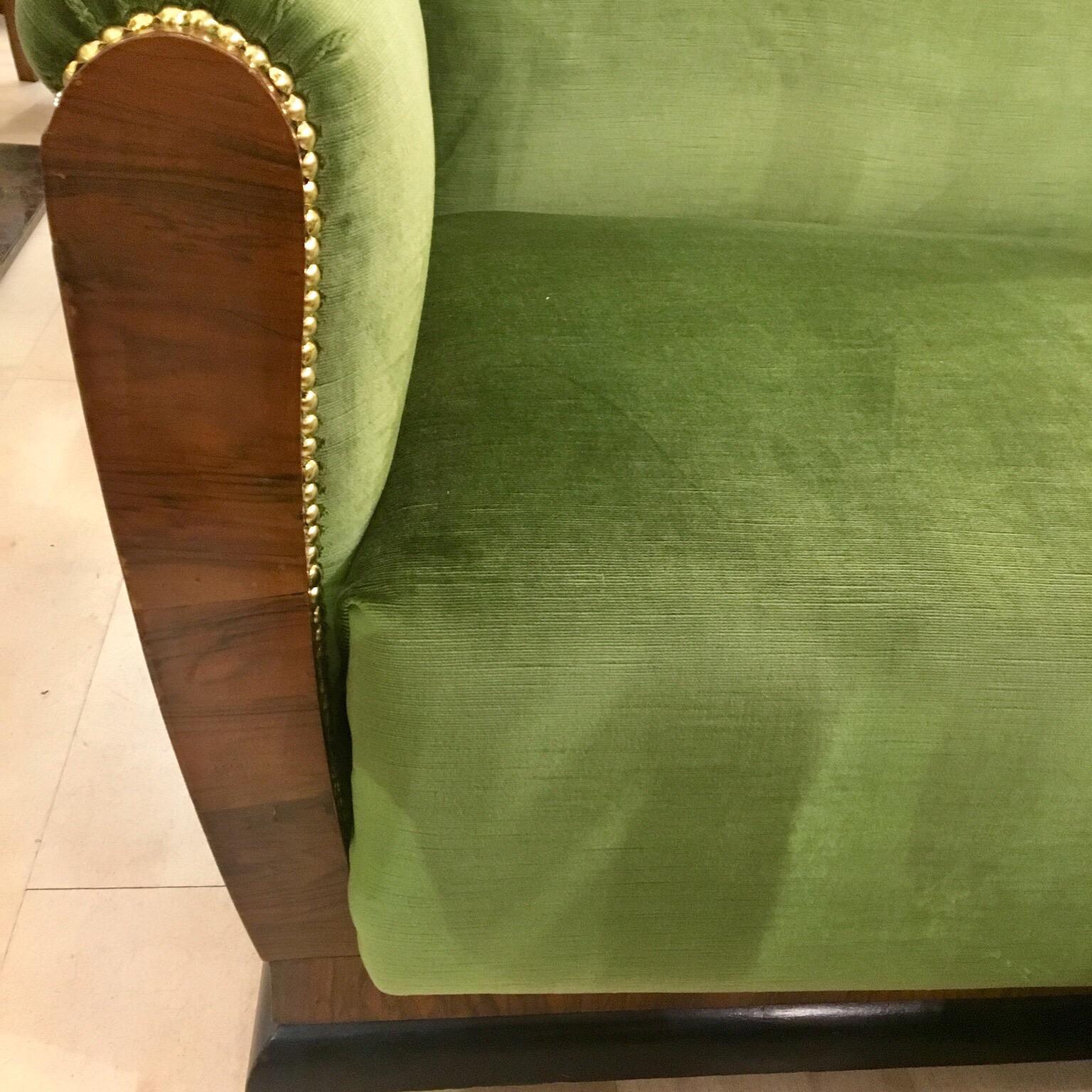 Small Art Deco Sofa Newly Upholstered with Acid Green Velvet, 1940s 9