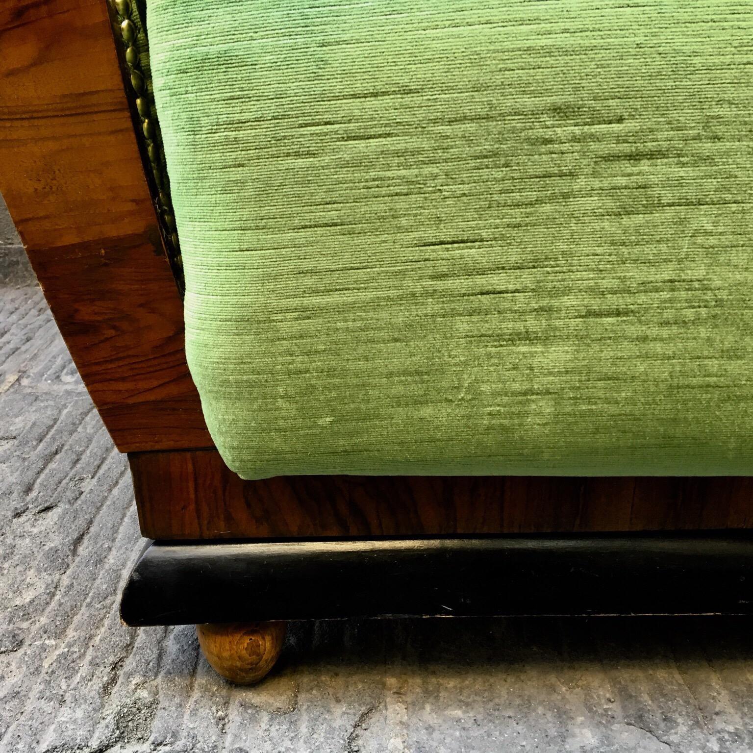 Small Art Deco Sofa Newly Upholstered with Acid Green Velvet, 1940s 2
