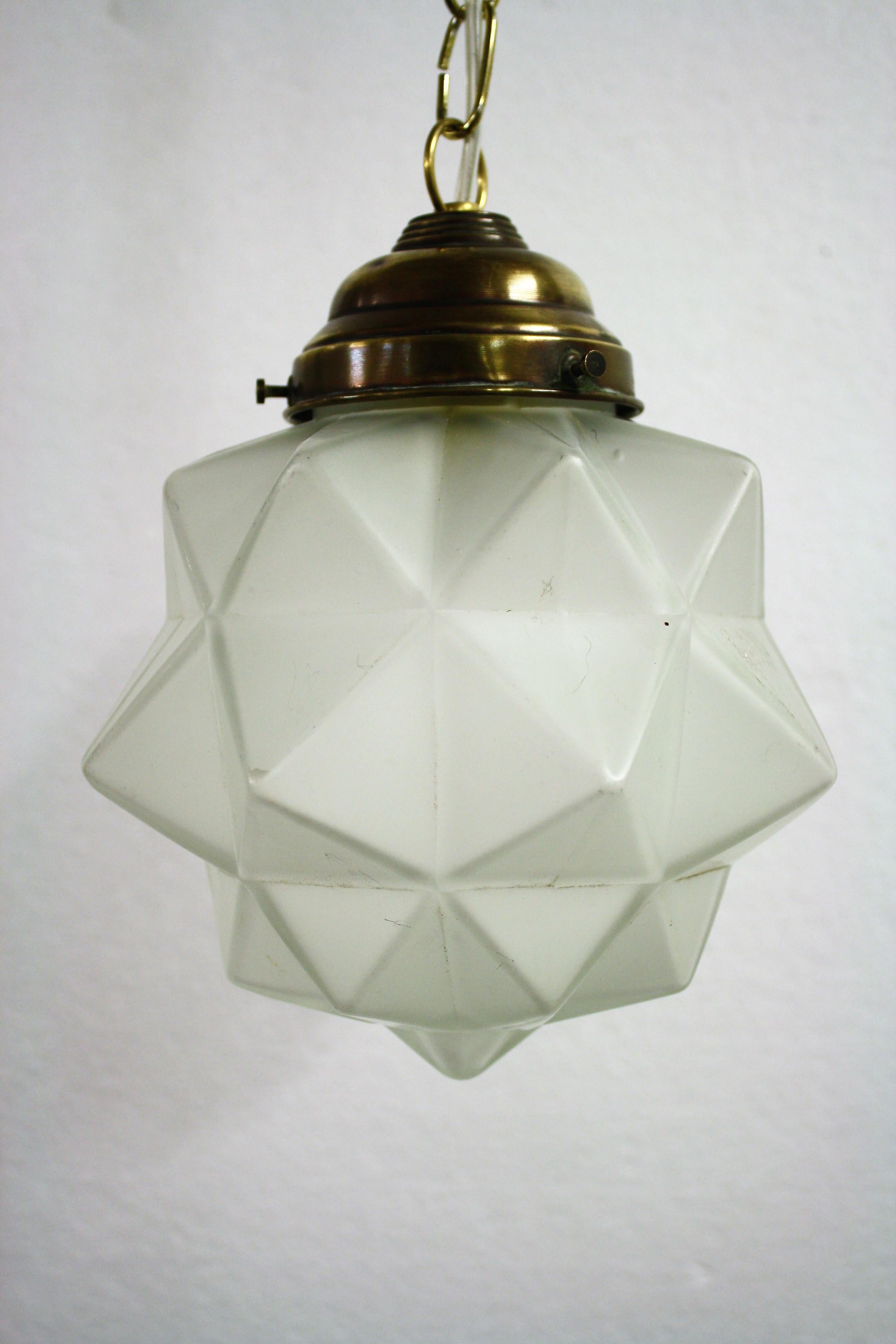 Brass Small Art Deco Starburst Pendant Light, 1930s, France
