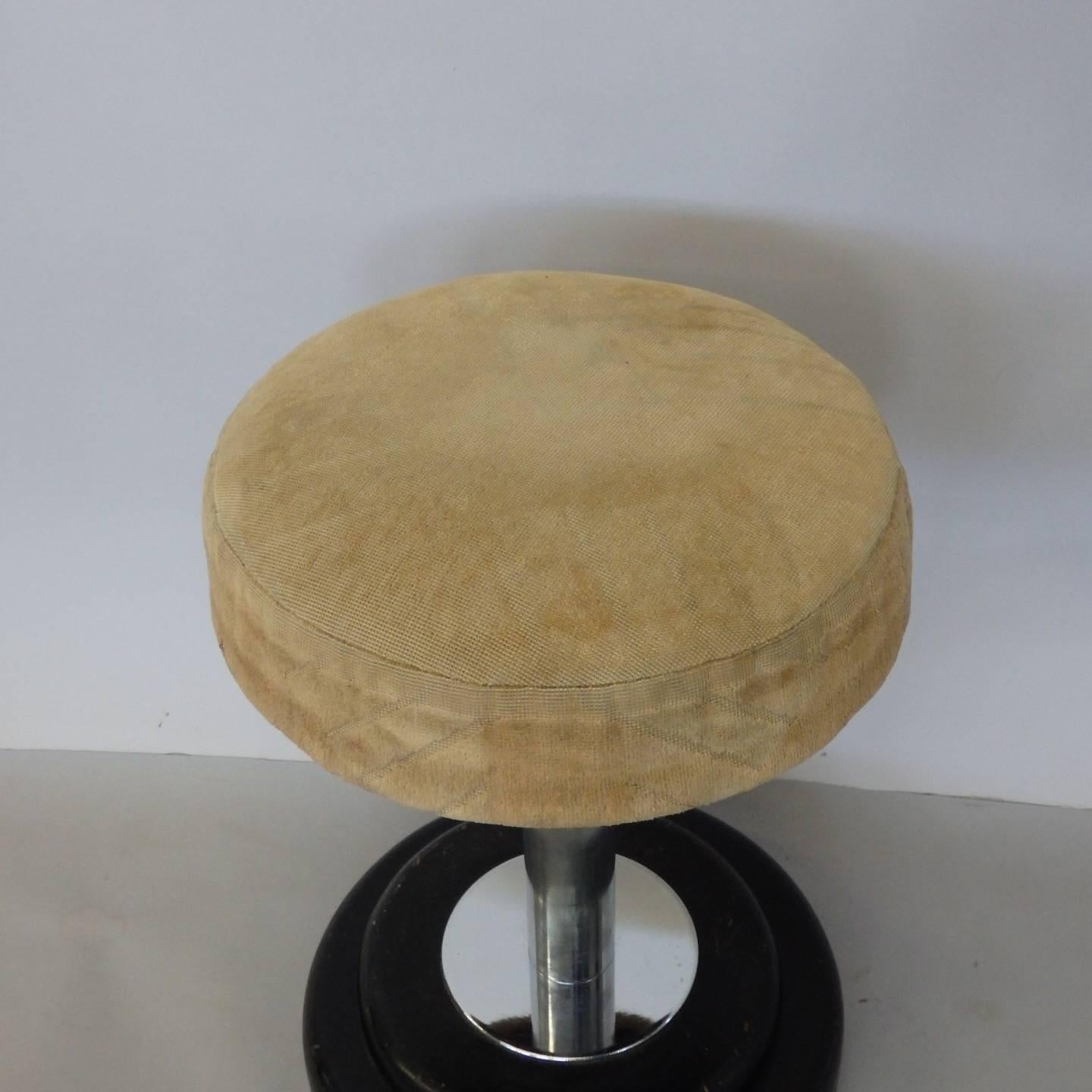 20th Century Small black with chrome Art Deco Stool in Original Fabric For Sale