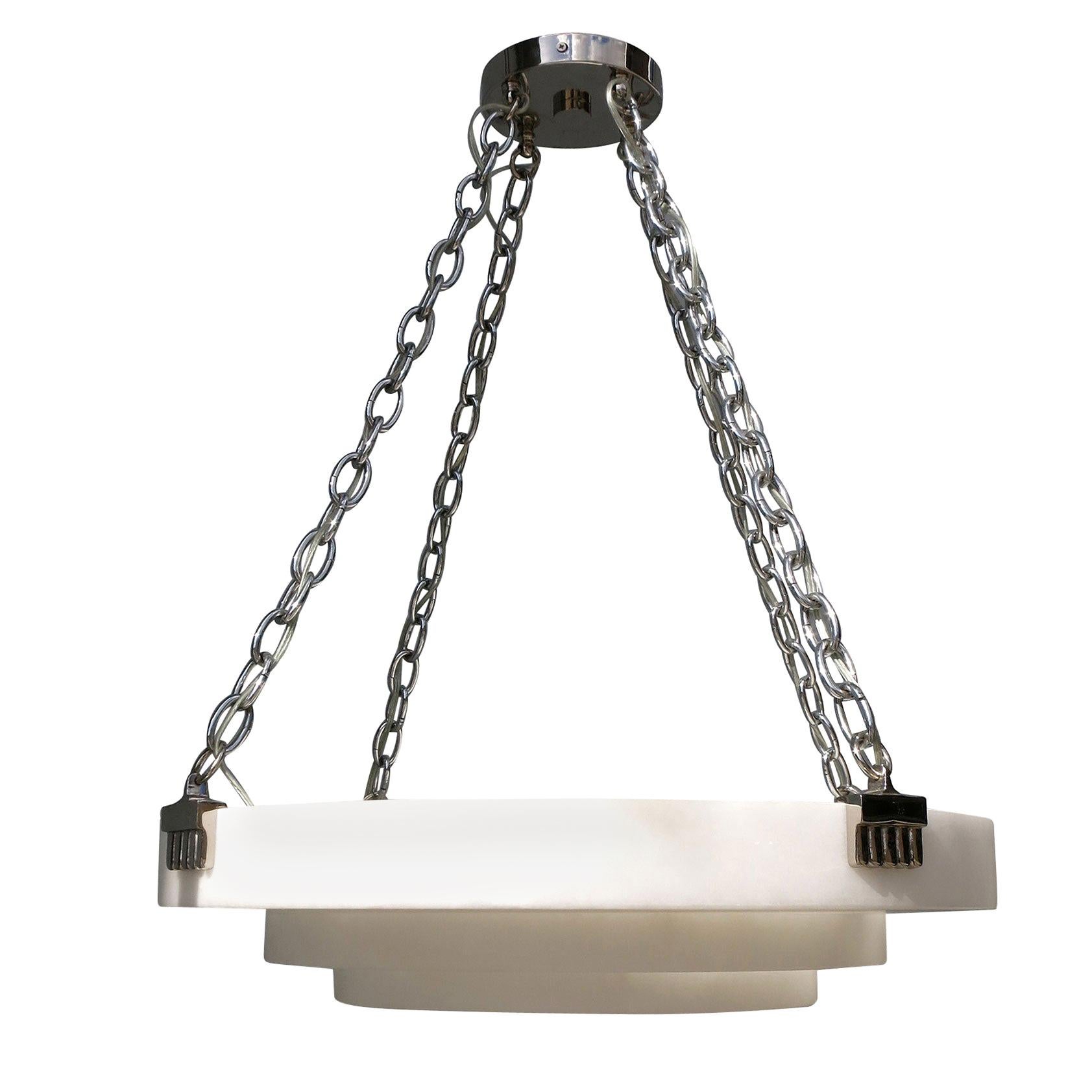 Small Art Deco Style Alabaster Chandelier, Style of Ruhlmann