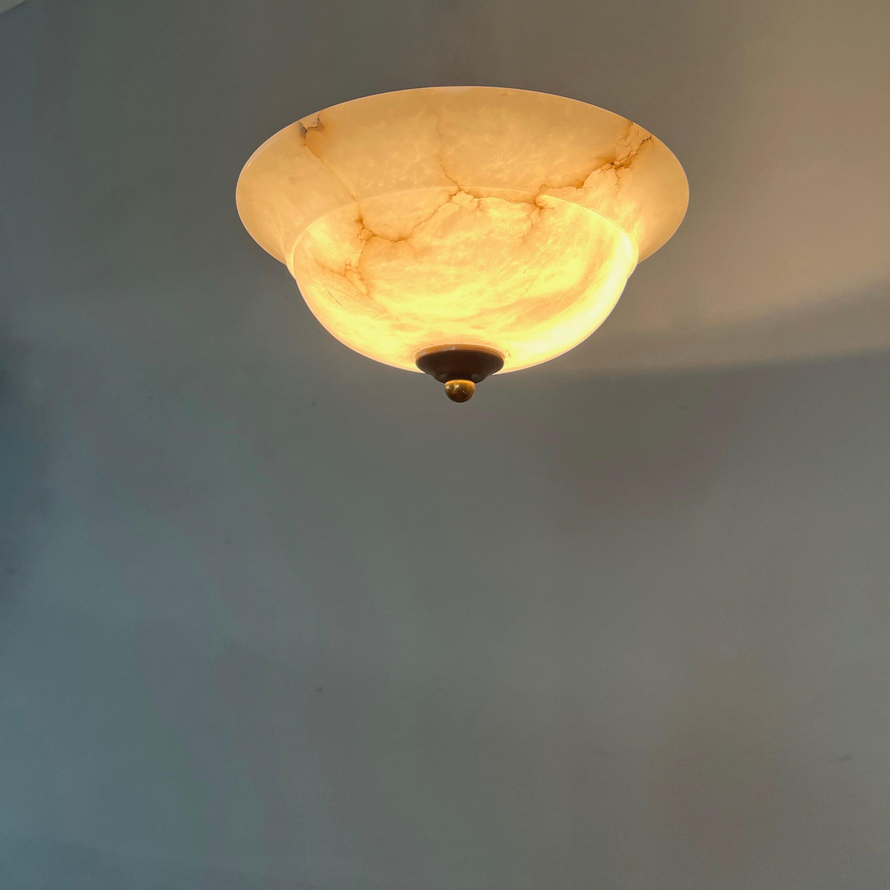 Small Art Deco Style Entrance Hallway Alabaster Flush Mount / Ceiling Fixture In Excellent Condition In Lisse, NL