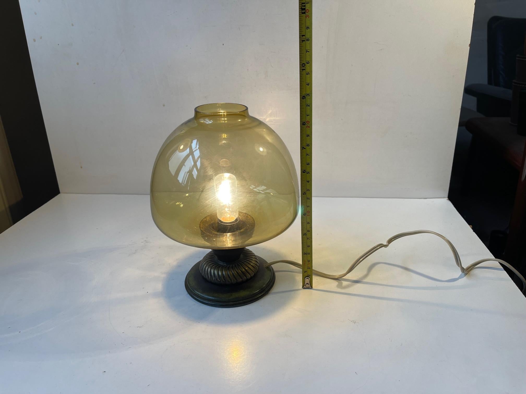 Small Art Deco Style Table Lamp Bronze and Green Glass 3