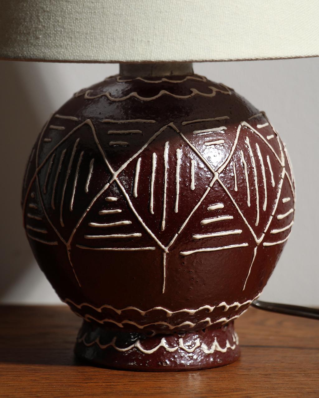 French Small Art Deco Table Lamp Africanist Scarification 1930 For Sale