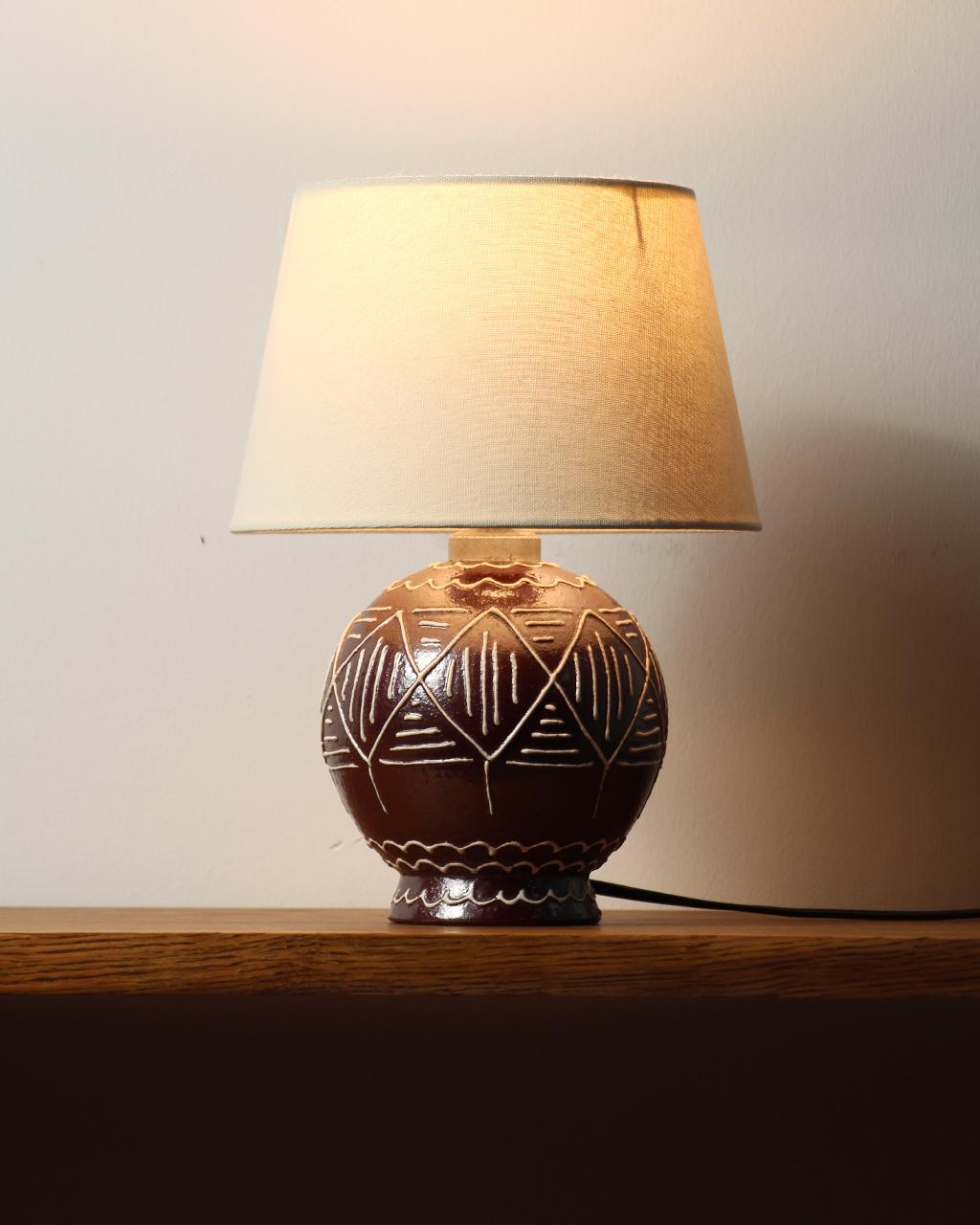Ceramic Small Art Deco Table Lamp Africanist Scarification 1930 For Sale