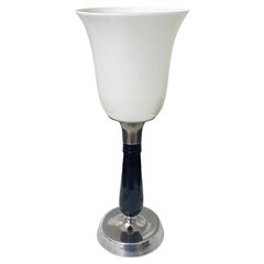 Small Art Deco Table Lamp, Black Lacquer and Chrome, Glass, France circa 1930