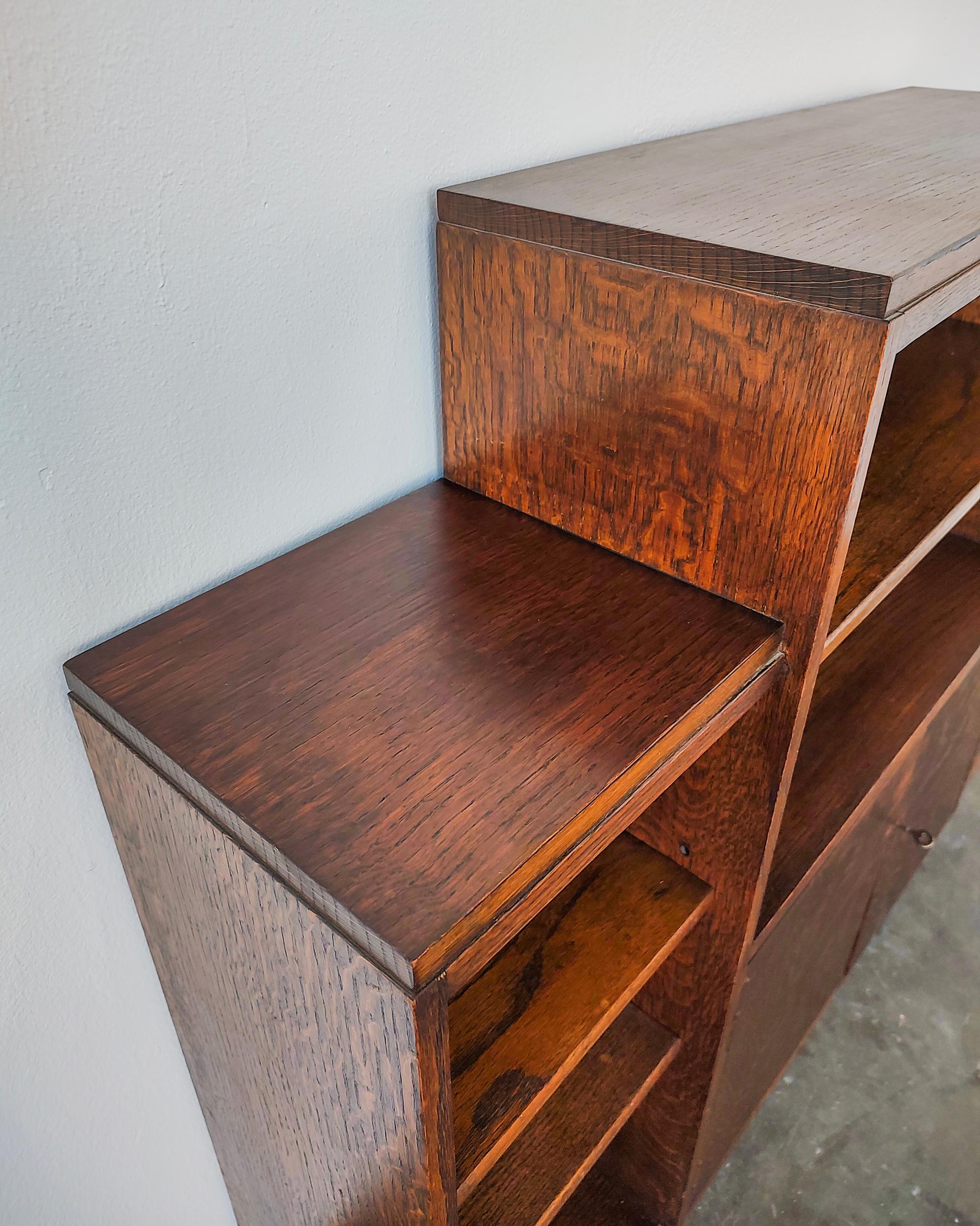 Small Art Deco Tiger Oak Wood Bookshelf Cabinet 1920s 5