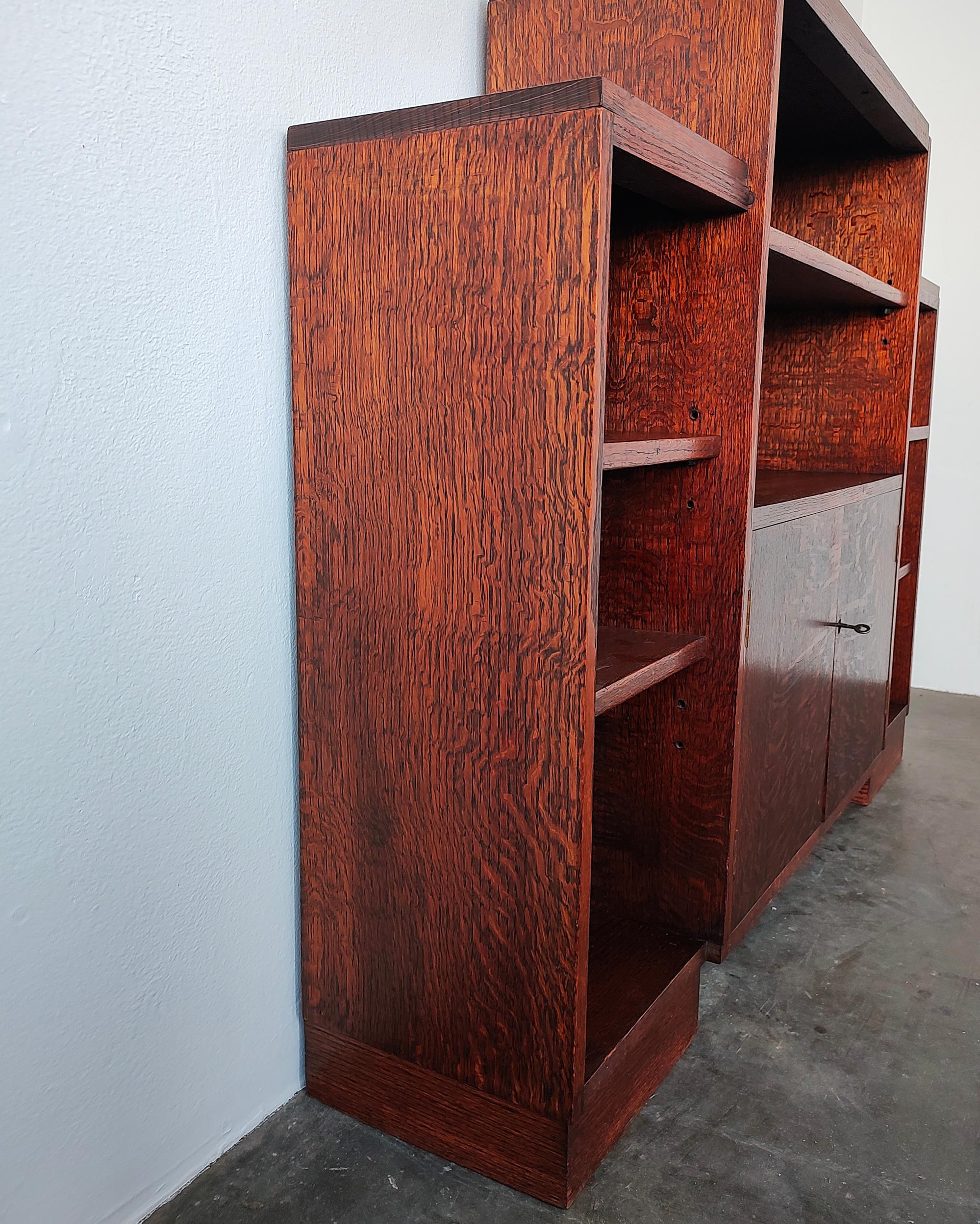 Small Art Deco Tiger Oak Wood Bookshelf Cabinet 1920s 6